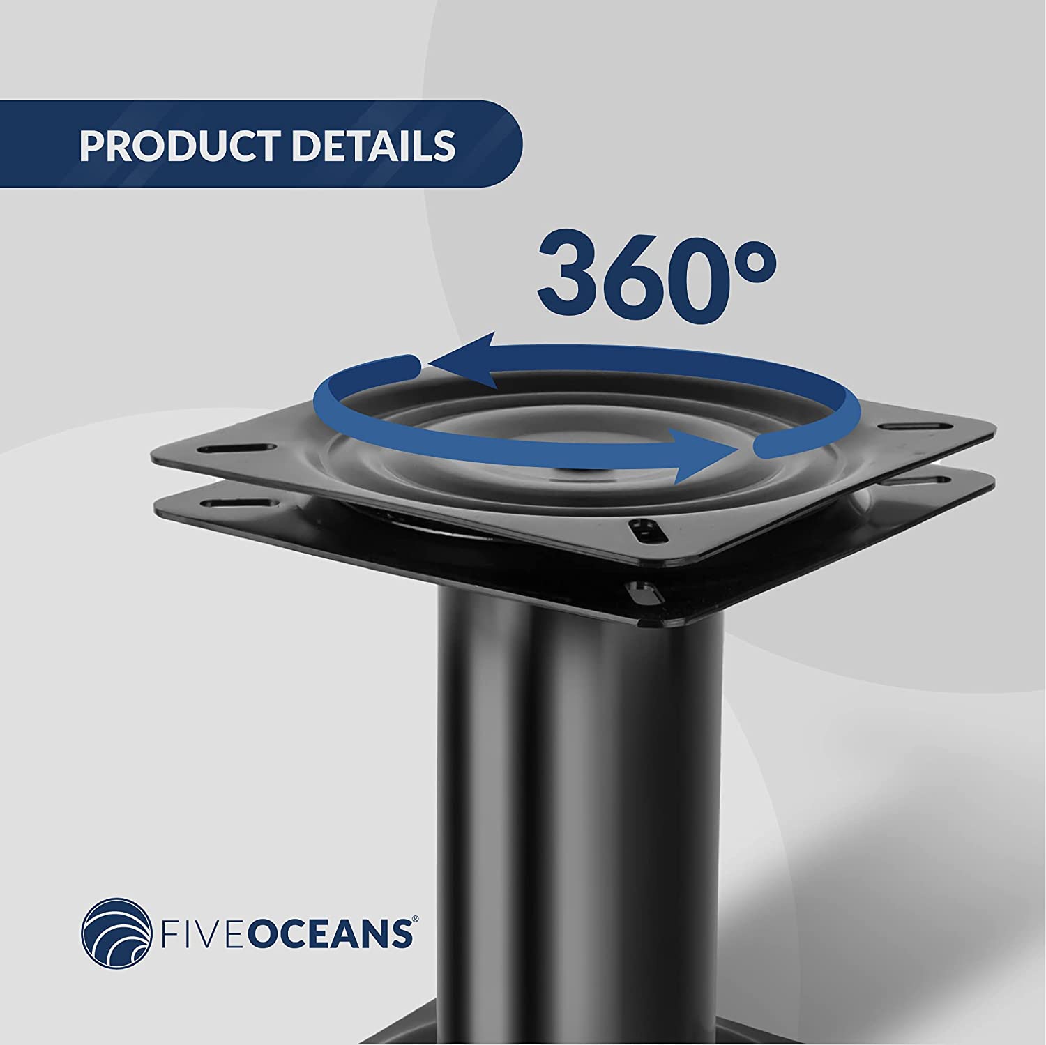 8 in (203mm) Marine Boat Seat Fixed Pedestal with 360 Degree Swivel, EDC Steel with Black Coating finish, For All Standard Boating Seats-Canadian Marine &amp; Outdoor Equipment