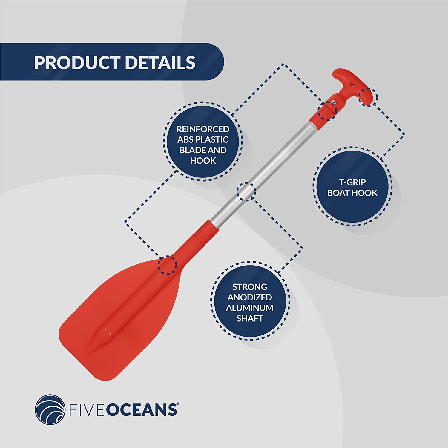 Emergency Orange Telescoping Dual Purpose Paddle and Hook, Extends from 21 in (53cm) to 42 in (107cm), Compact design, Anodized Aluminum Shaft-Canadian Marine &amp; Outdoor Equipment