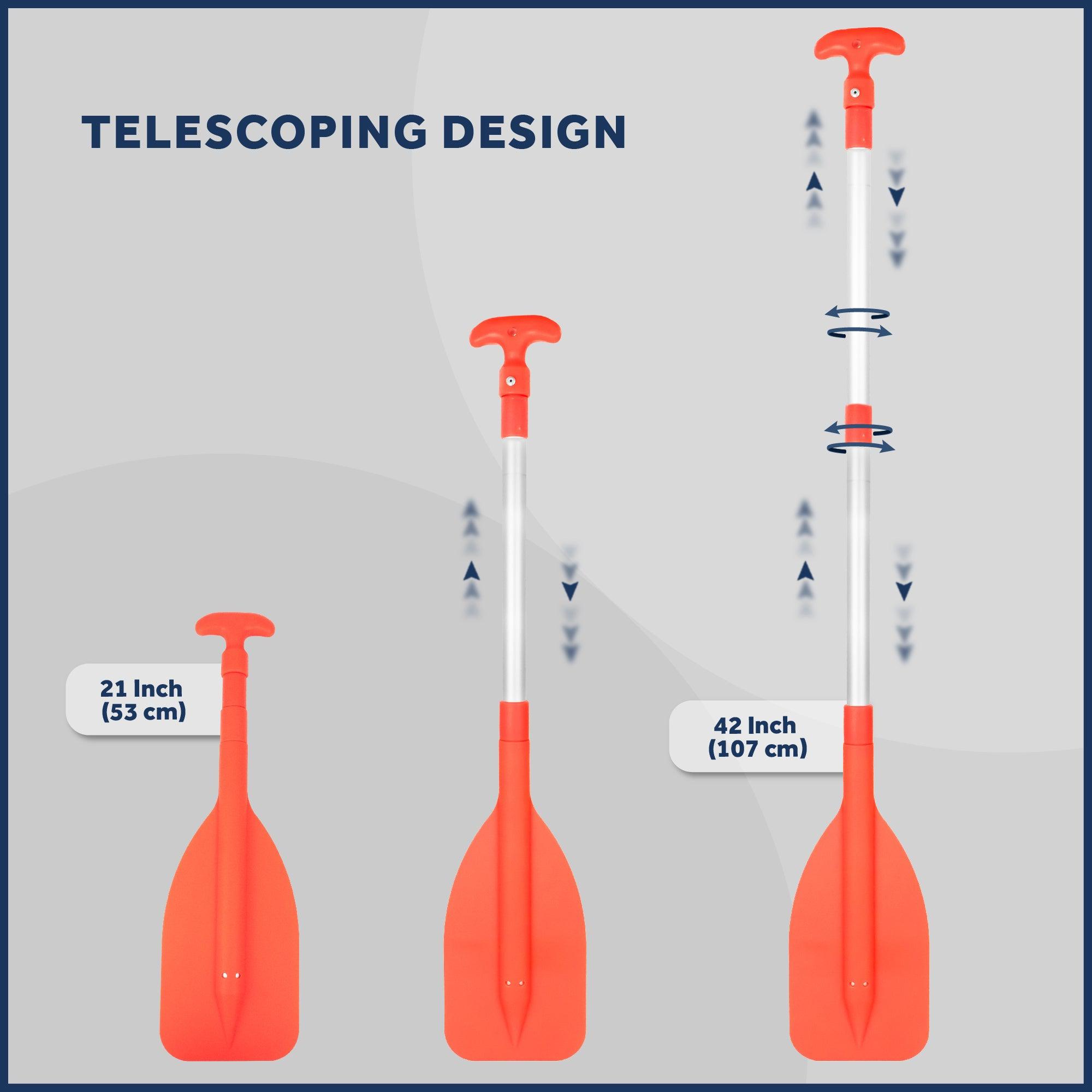 Emergency Orange Telescoping Dual Purpose Paddle and Hook, Extends from 21 in (53cm) to 42 in (107cm), Compact design, Anodized Aluminum Shaft-Canadian Marine &amp; Outdoor Equipment