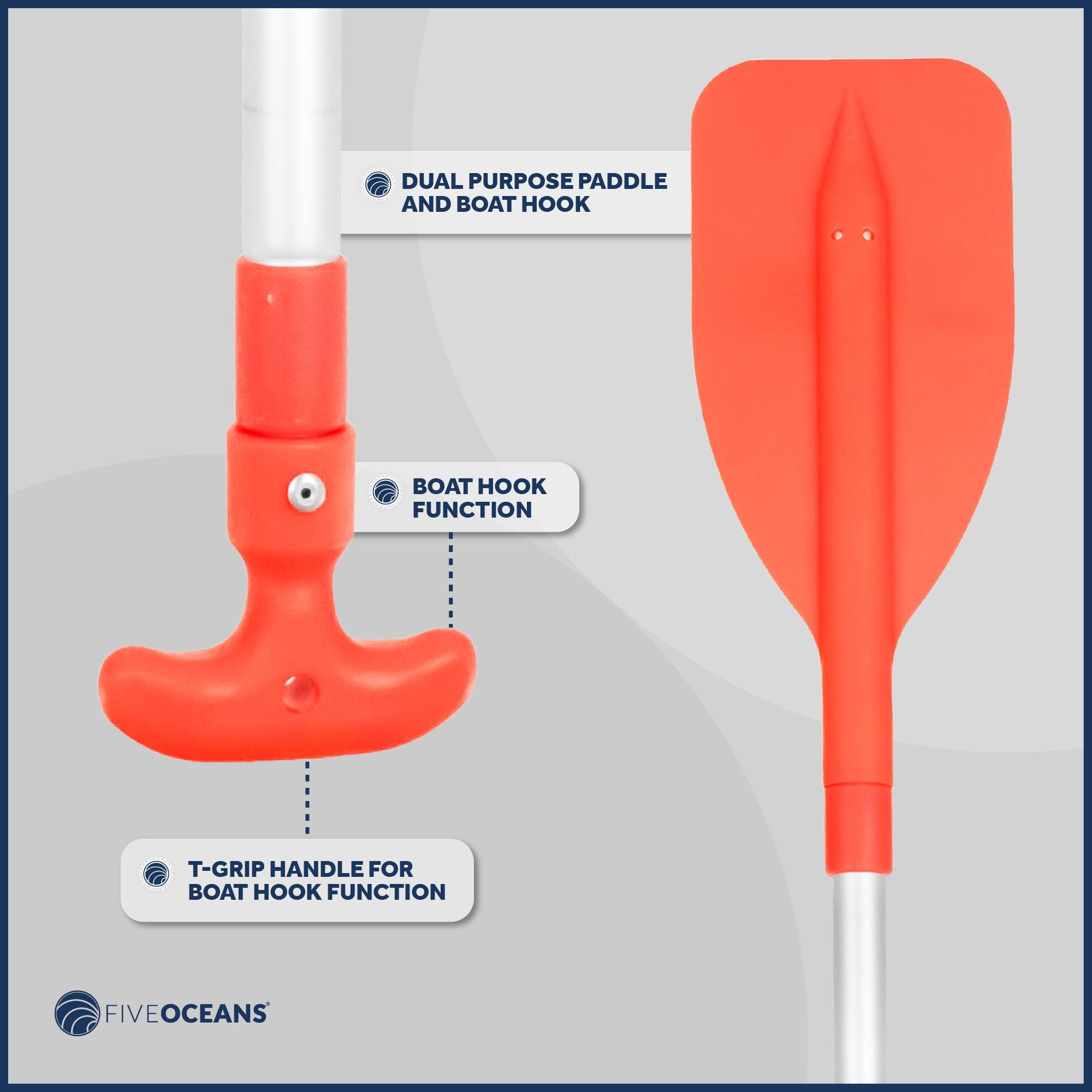 Emergency Orange Telescoping Dual Purpose Paddle and Hook, Extends from 21 in (53cm) to 42 in (107cm), Compact design, Anodized Aluminum Shaft-Canadian Marine &amp; Outdoor Equipment