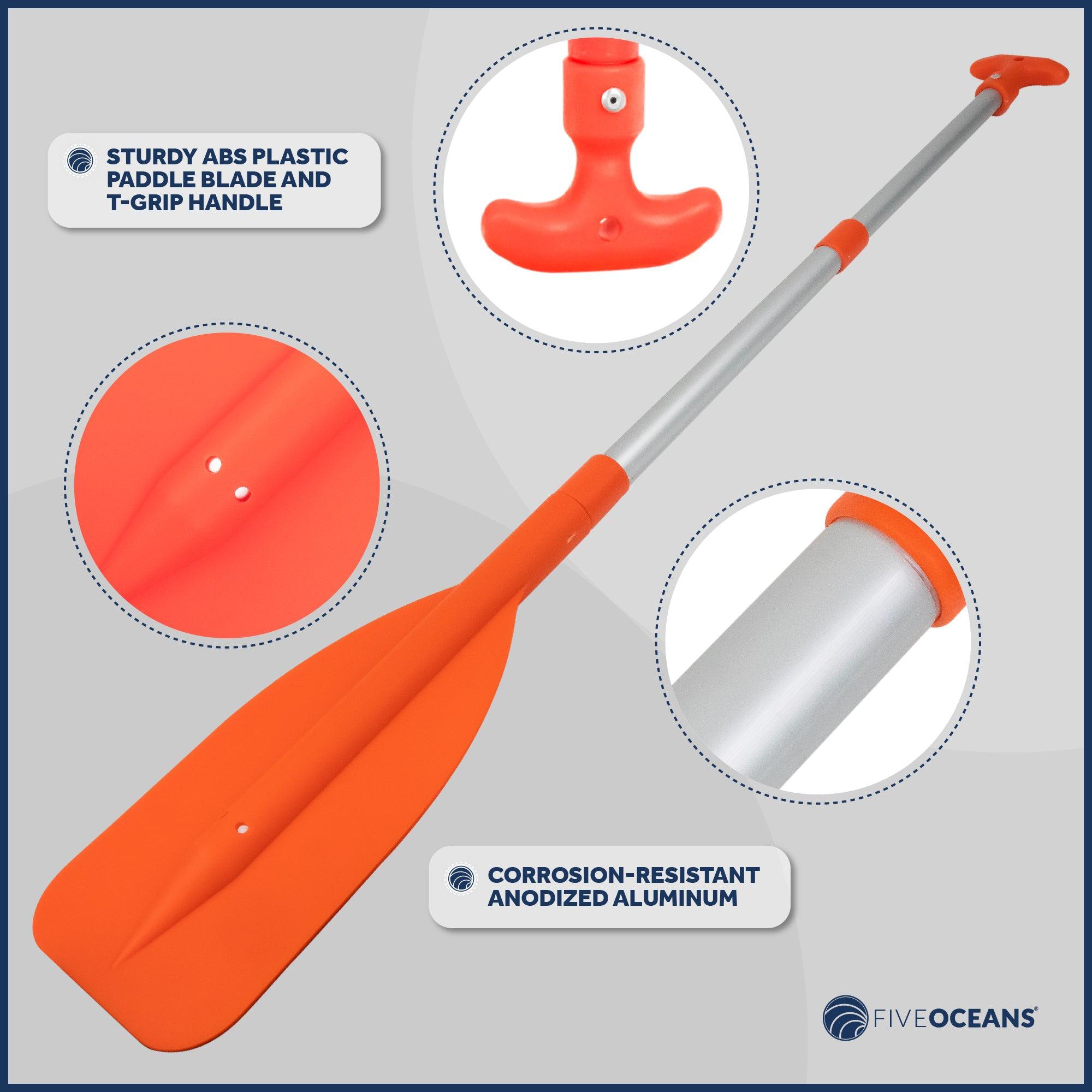 Emergency Orange Telescoping Dual Purpose Paddle and Hook, Extends from 21 in (53cm) to 42 in (107cm), Compact design, Anodized Aluminum Shaft-Canadian Marine &amp; Outdoor Equipment