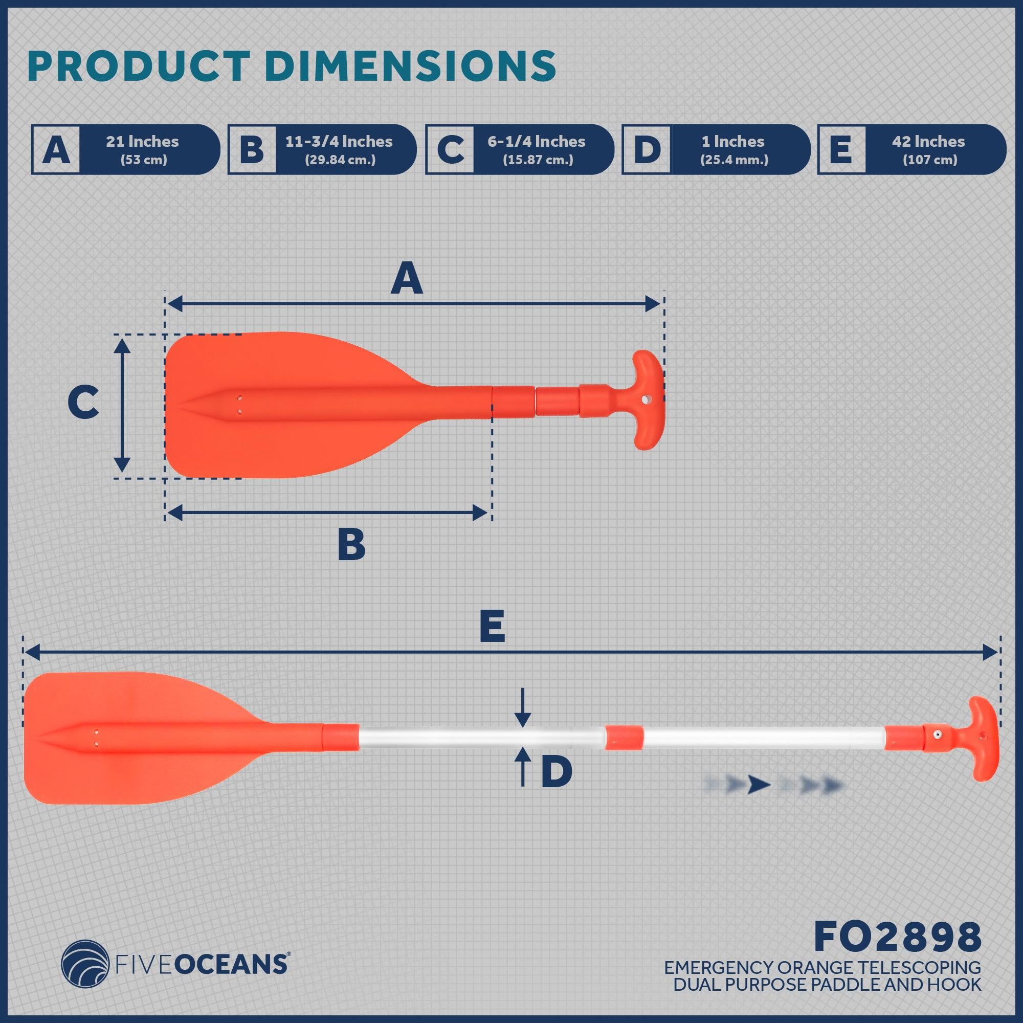 Emergency Orange Telescoping Dual Purpose Paddle and Hook, Extends from 21 in (53cm) to 42 in (107cm), Compact design, Anodized Aluminum Shaft-Canadian Marine &amp; Outdoor Equipment