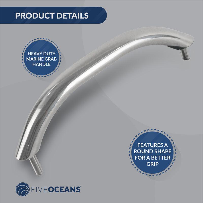 Grab Handle Handrail with Stud 9", Stainless Steel - Five Oceans-Canadian Marine &amp; Outdoor Equipment