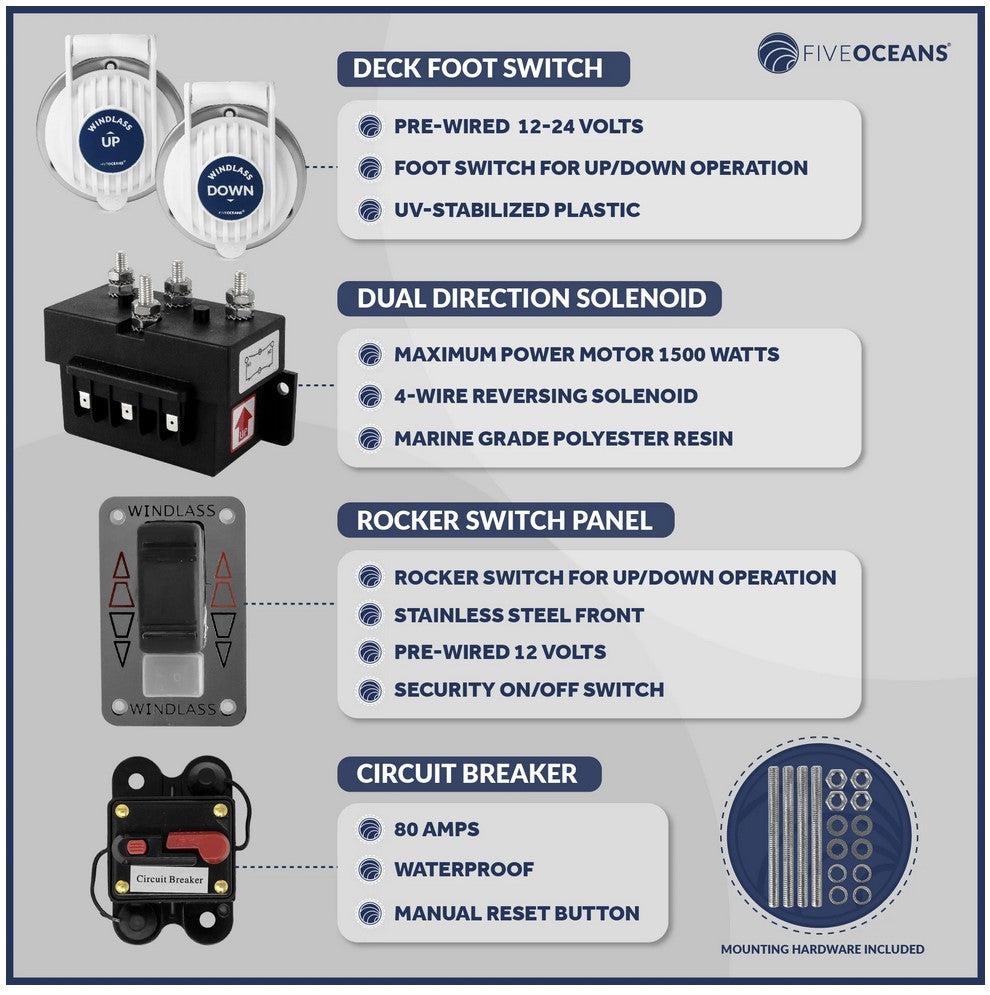 Pacific Windlass Kit, 1/4" HTG4 Chain - 1/2" Rope, Vertical 900 Watts, 12V DC - Five Oceans-Canadian Marine &amp; Outdoor Equipment