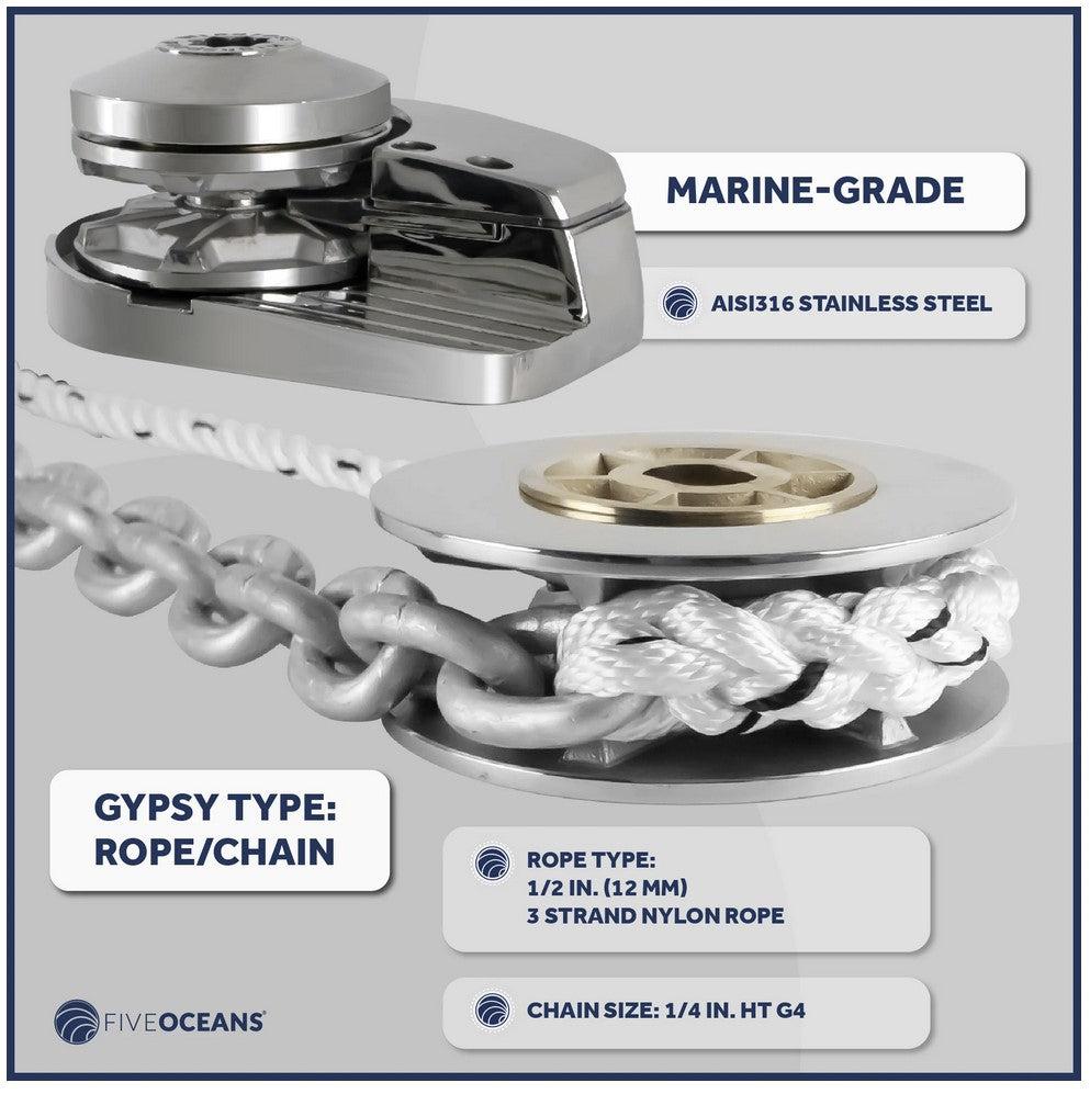 Pacific Windlass Kit, 1/4" HTG4 Chain - 1/2" Rope, Vertical 900 Watts, 12V DC - Five Oceans-Canadian Marine &amp; Outdoor Equipment