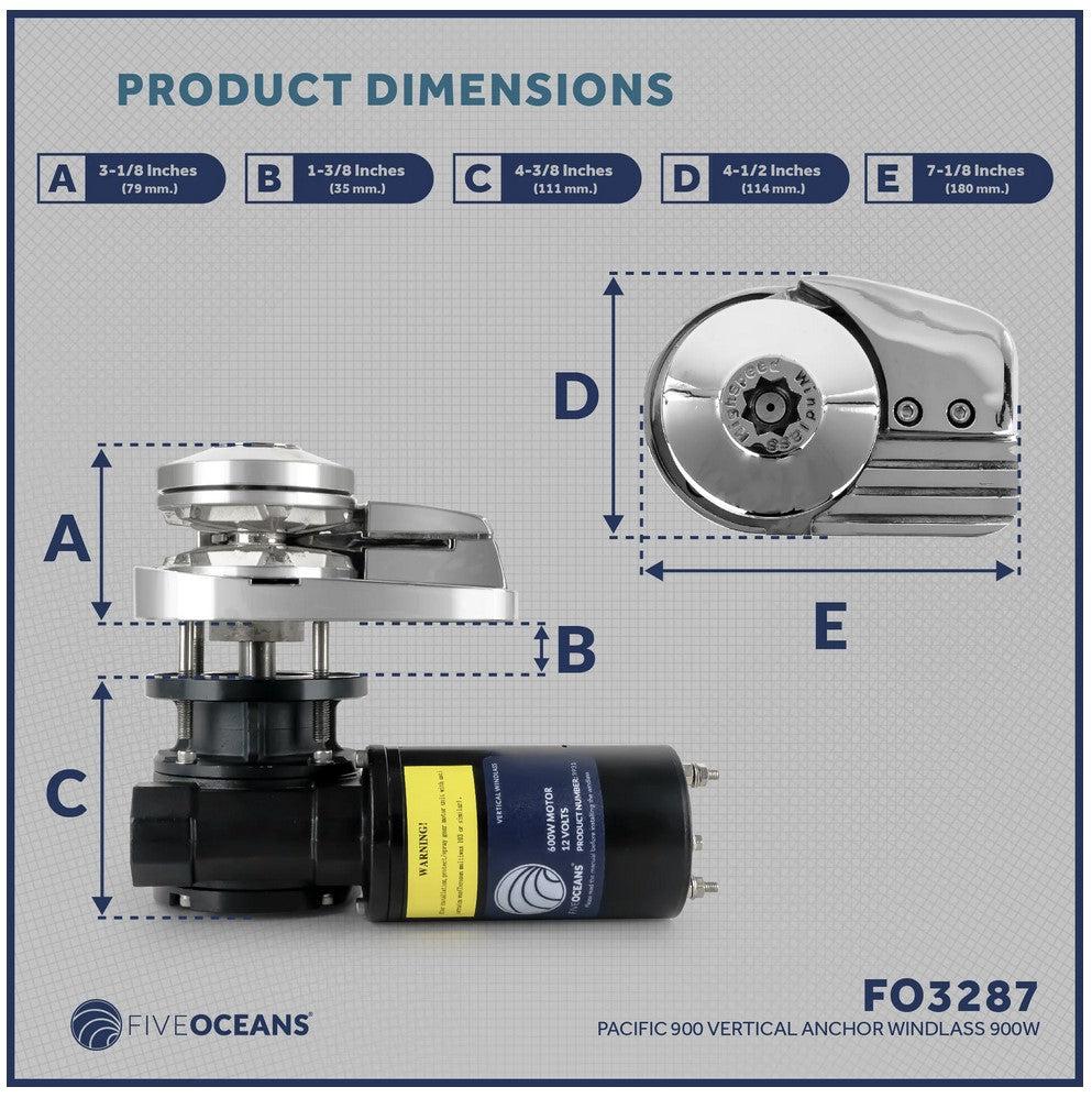 Pacific Windlass Kit, 1/4" HTG4 Chain - 1/2" Rope, Vertical 900 Watts, 12V DC - Five Oceans-Canadian Marine &amp; Outdoor Equipment