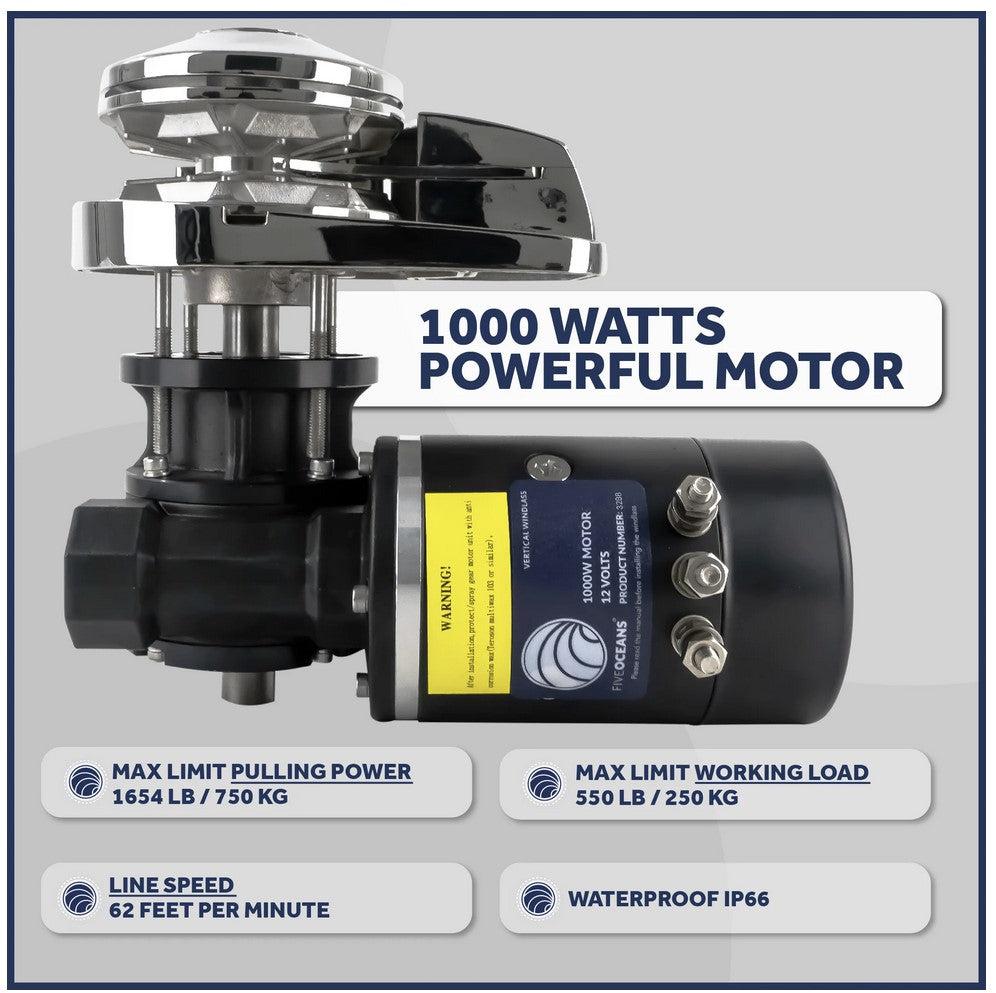 Pacific 1000 Vertical Anchor Windlass 1000W for 5/16" HT-G4 Chain and 9/16" Rope - Five Oceans-Canadian Marine &amp; Outdoor Equipment