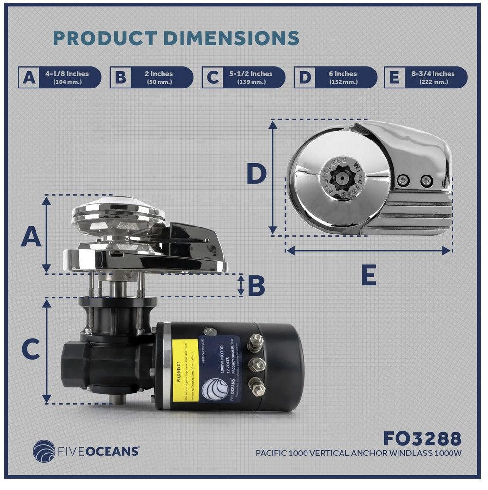 Pacific 1000 Vertical Anchor Windlass 1000W for 5/16" HT-G4 Chain and 9/16" Rope - Five Oceans-Canadian Marine &amp; Outdoor Equipment