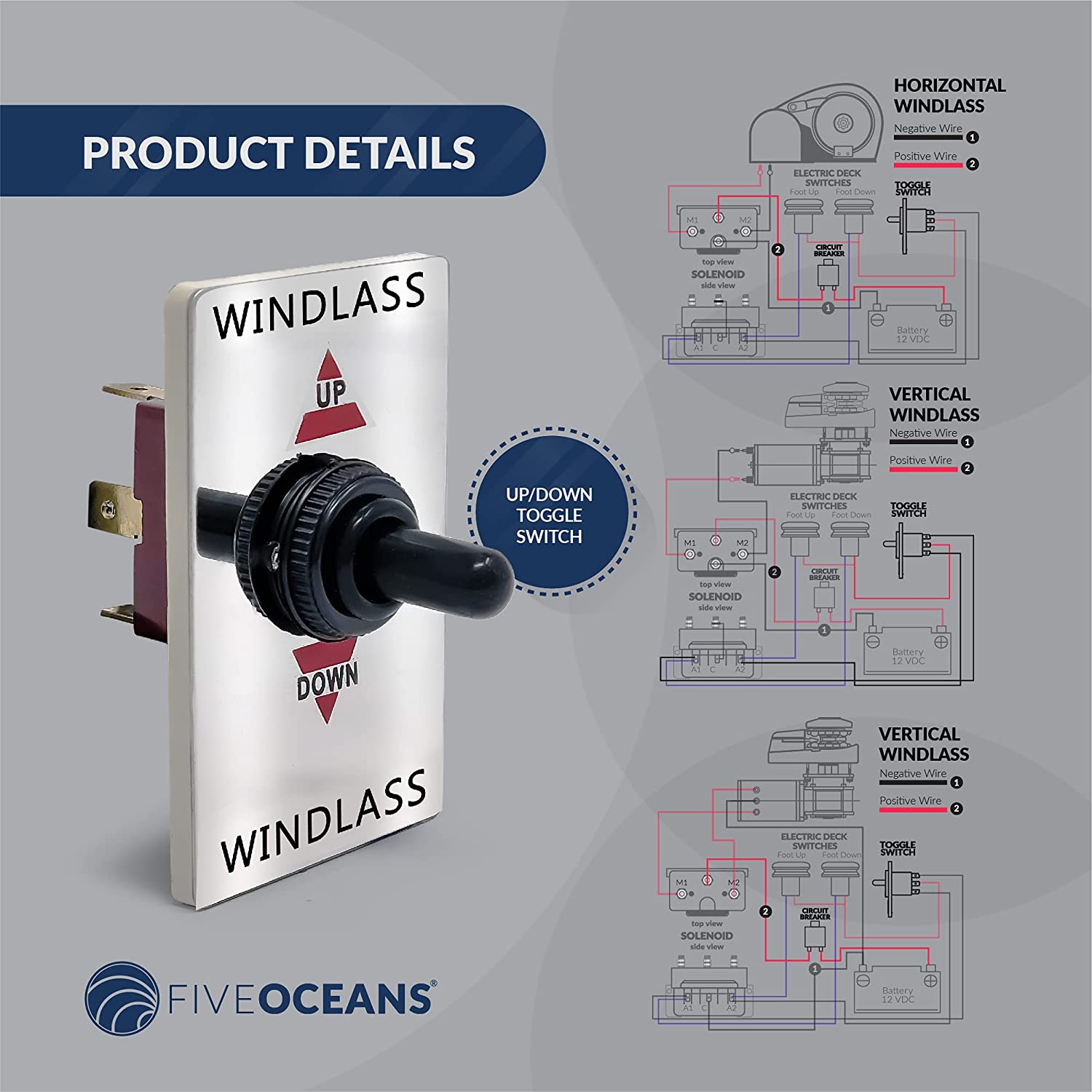Anchor Windlass Up/Down Toggle Switch Panel, 12V | Five Oceans | Canadian Marine & Outdoor Equipment