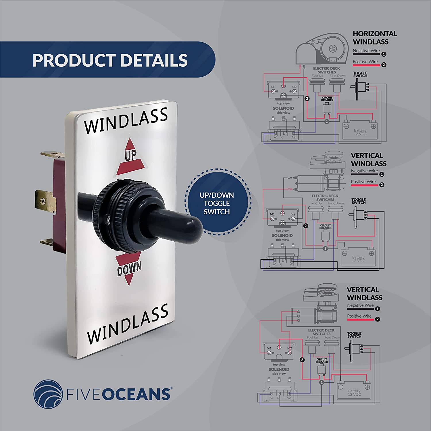 Anchor Windlass Up/Down Toggle Switch Panel, 12V-Canadian Marine &amp; Outdoor Equipment