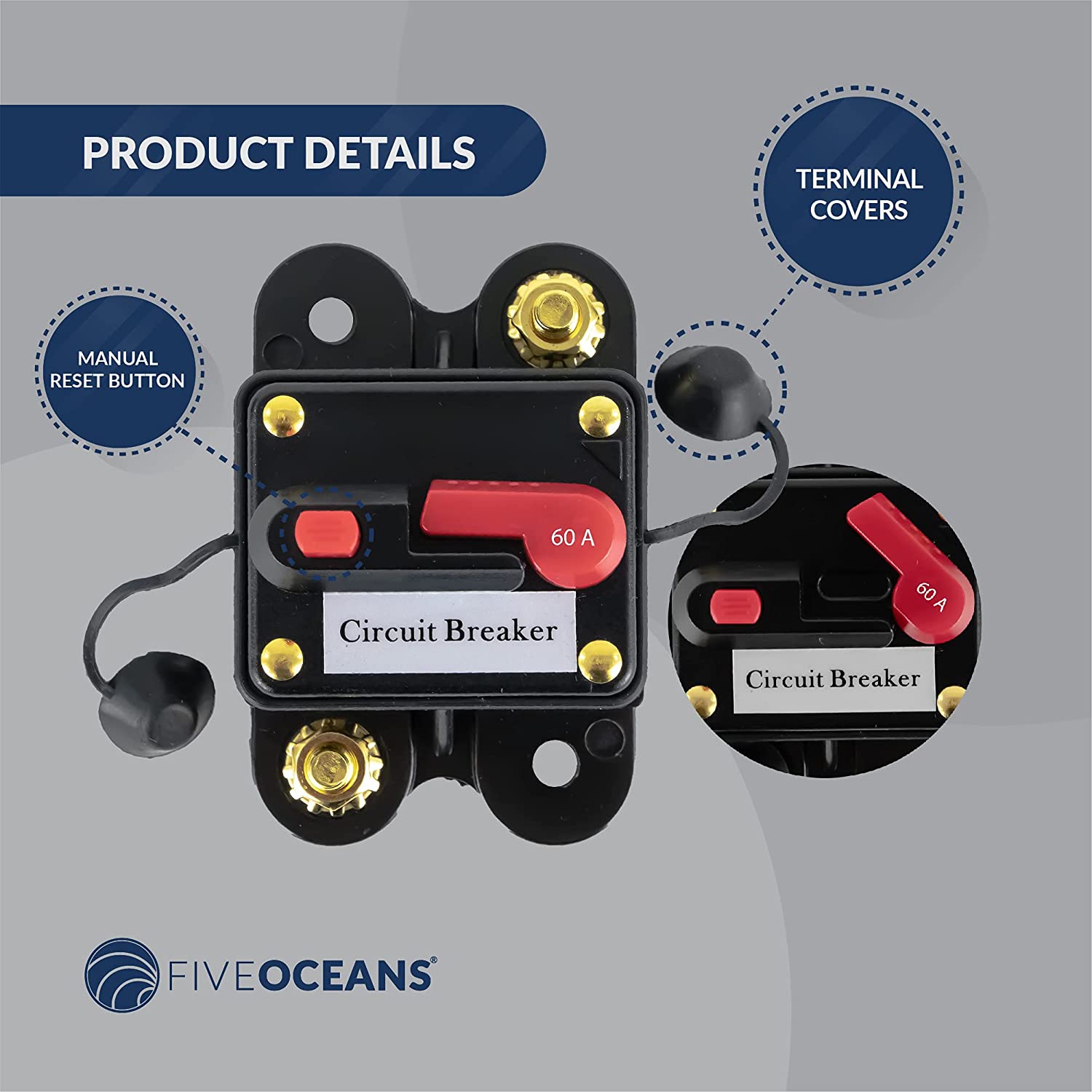 60A Anchor Windlass Circuit Breaker 12V, Manual Reset, IP67 Waterproof | Canadian Marine & Outdoor Equipment