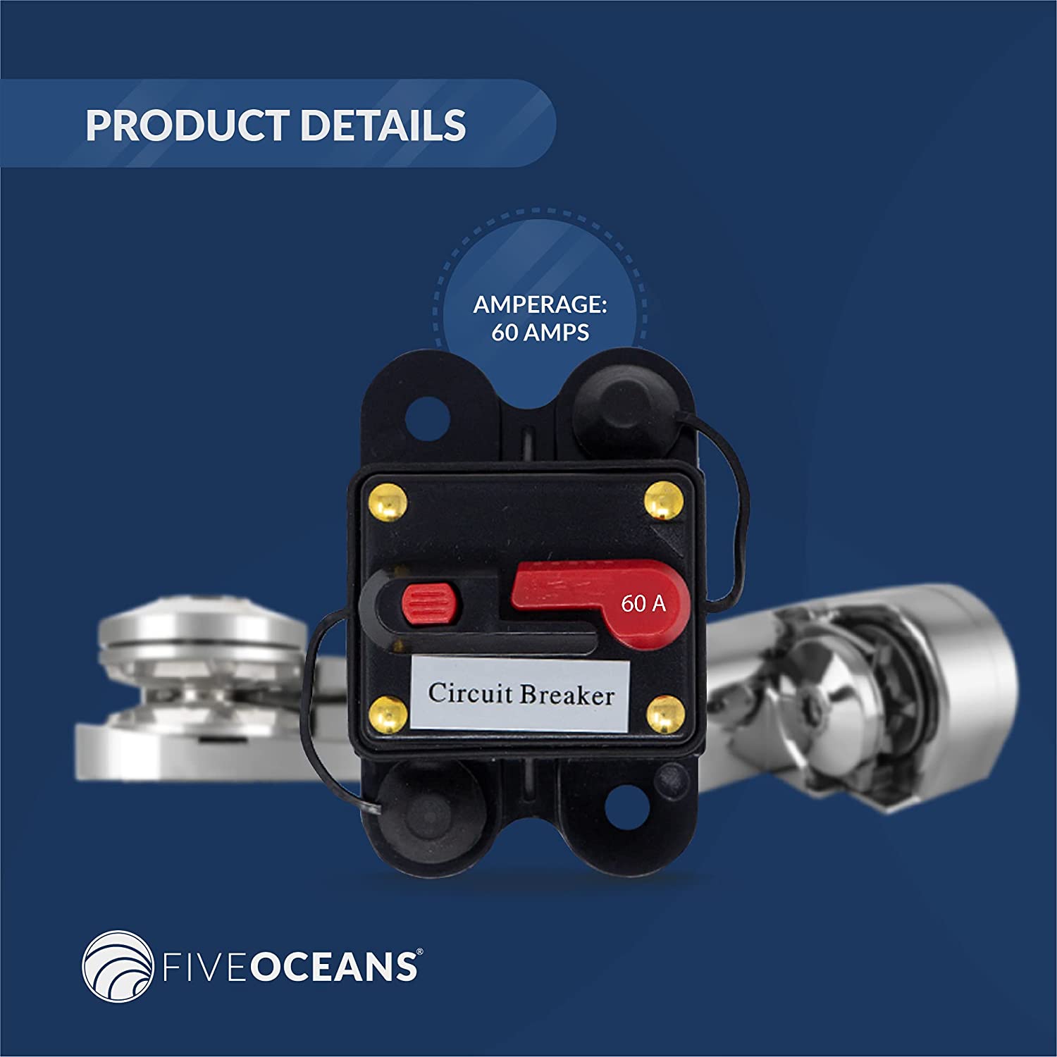 60 Amps Anchor Windlass Circuit Breaker with Manual Reset Button, 12 Volts, Waterproof IP67, Surface Mount, Easy Installation-Canadian Marine &amp; Outdoor Equipment