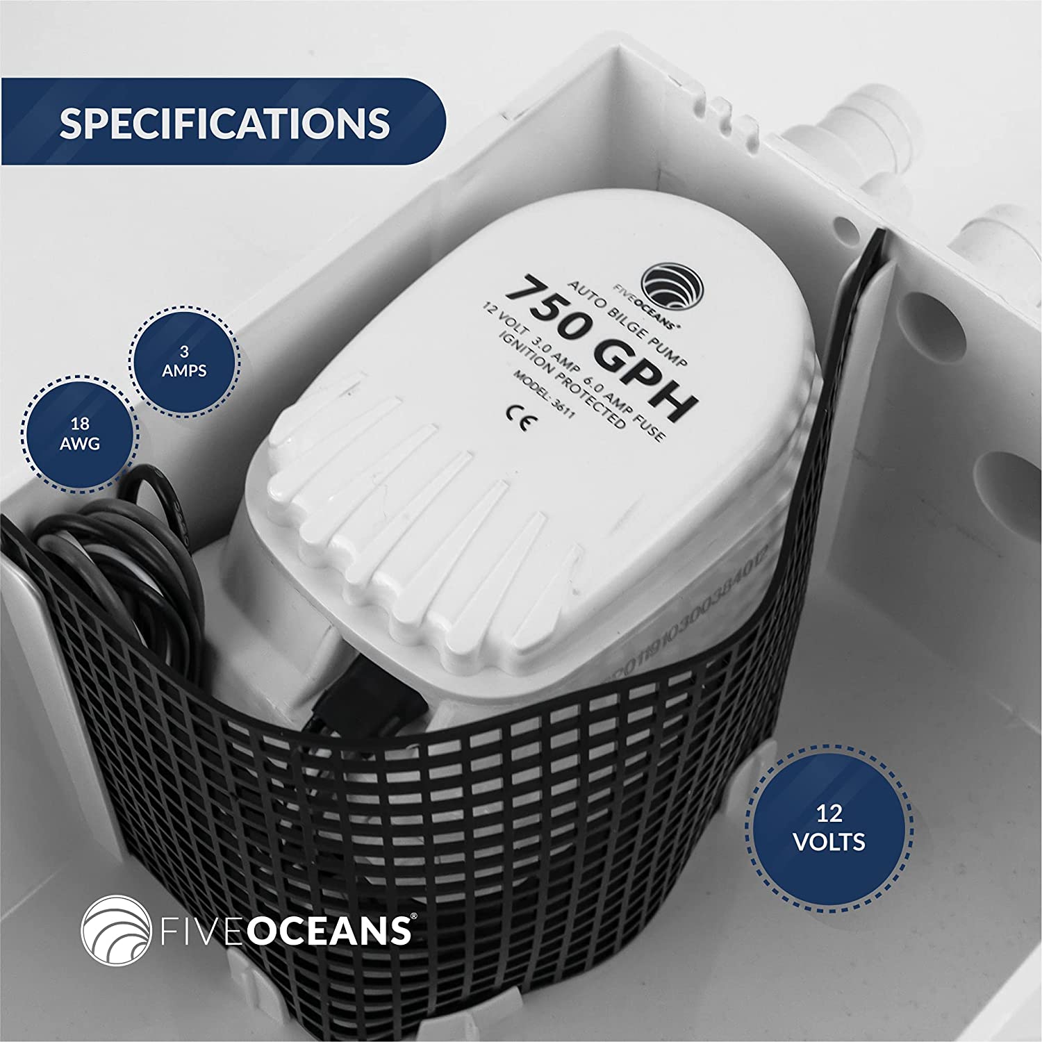 Shower Drain 12V Sump System w/Bilge Pump 750GPH - Boat, RV- Five Oceans-Canadian Marine &amp; Outdoor Equipment