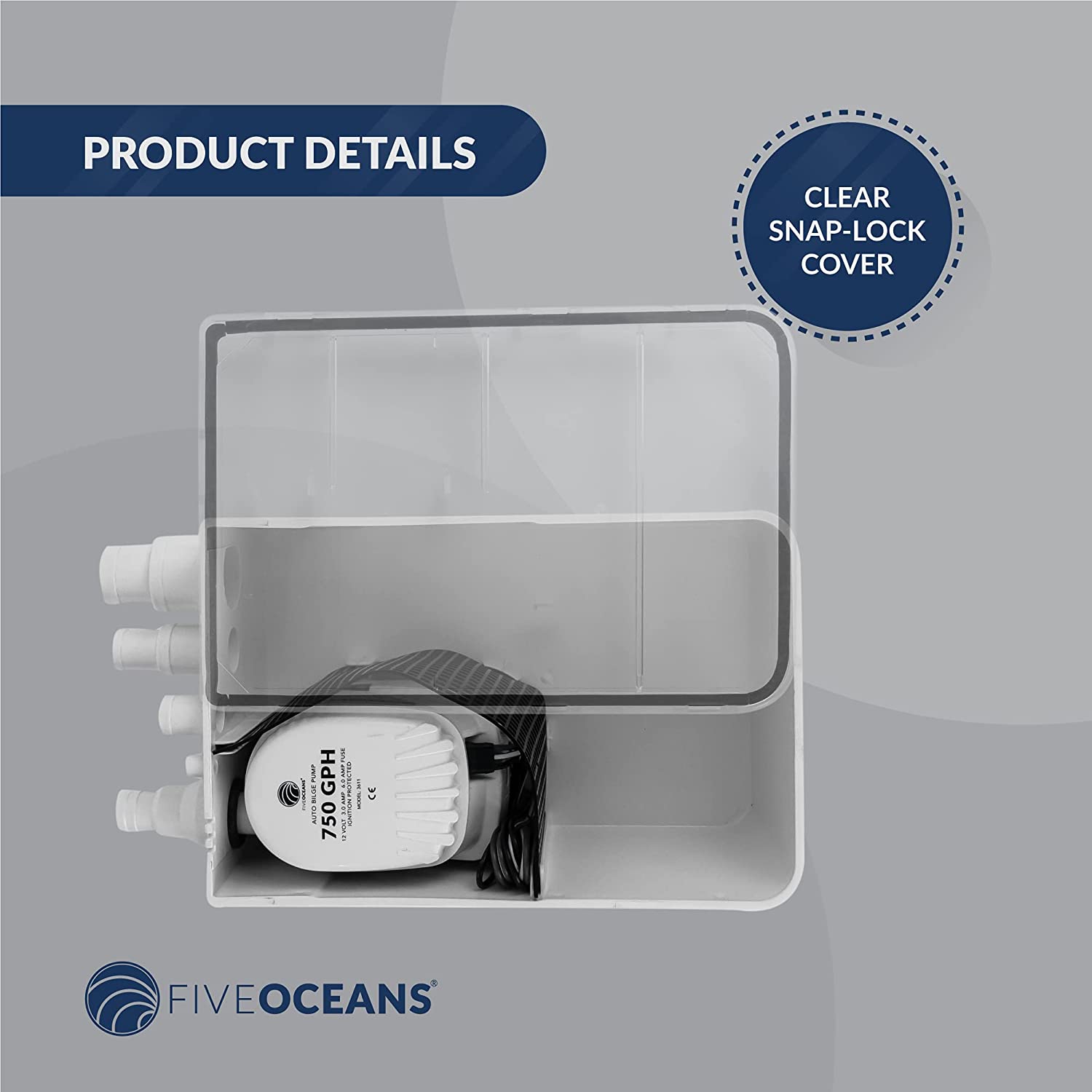 Shower Drain 12V Sump System w/Bilge Pump 750GPH - Boat, RV- Five Oceans-Canadian Marine &amp; Outdoor Equipment