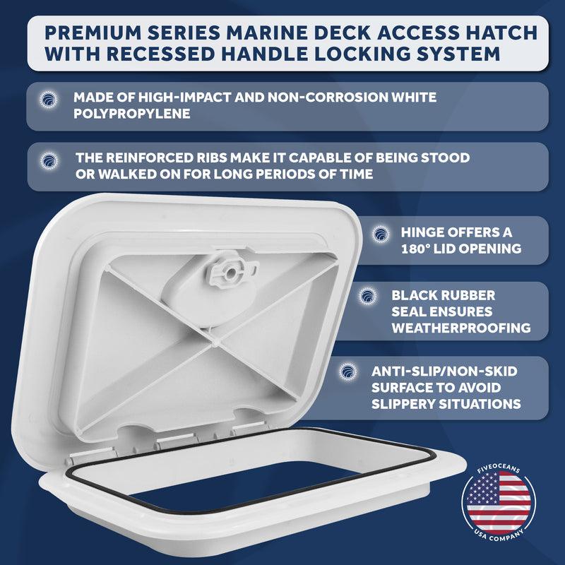 Premier Series Marine Deck Access Hatch with Recessed Handle Locking System, 10-5/8 inches (270mm) x 14-3/4 inches (375mm), Off-White ABS-Canadian Marine &amp; Outdoor Equipment