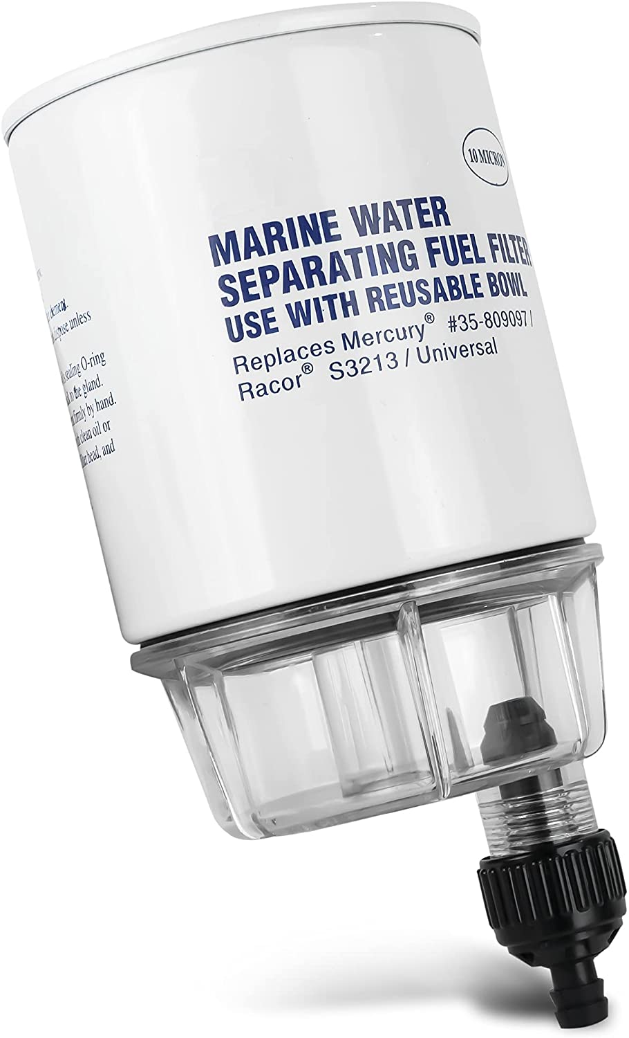 Replacement Fuel Water Separator Filter with See-Thru Bowl (Mercury/Racor/Universal), Thread Diameter 11/16 in, 3/8 in Barb Hose-Canadian Marine &amp; Outdoor Equipment