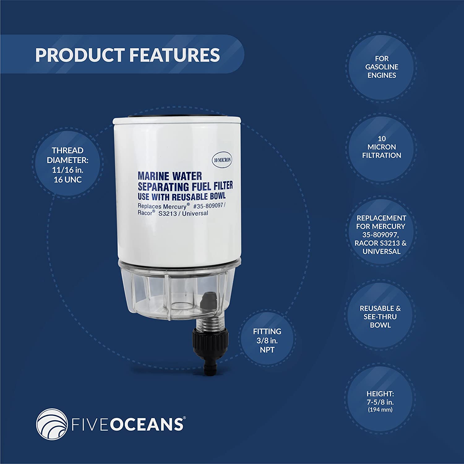 Universal 10-Micron Fuel Water Separator Filter w/ Clear Bowl– 11/16" | Canadian Marine & Outdoor Equipment