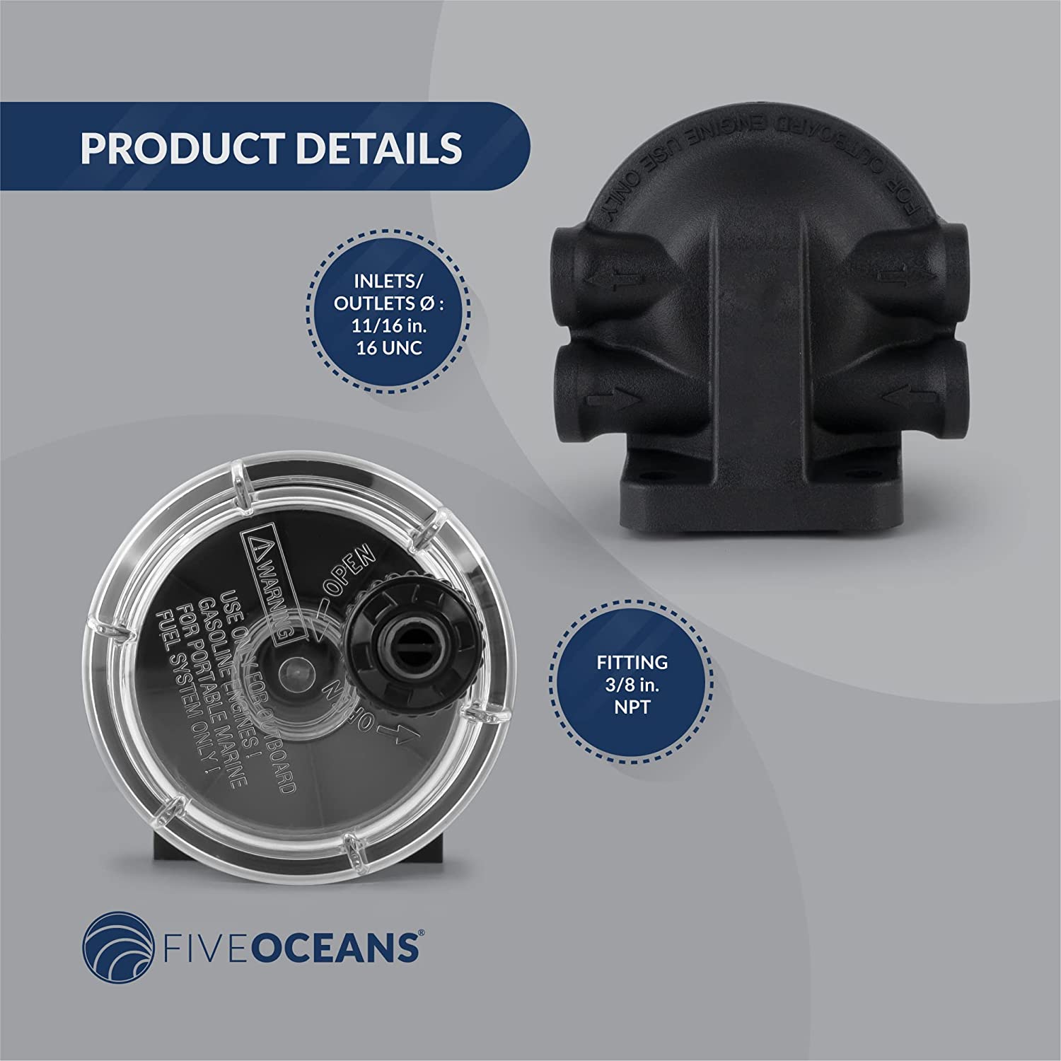 Fuel/Water Separator Filter Kit w/See Through Clear Bowl & Head for Mercury Engines- Five Oceans-Canadian Marine &amp; Outdoor Equipment