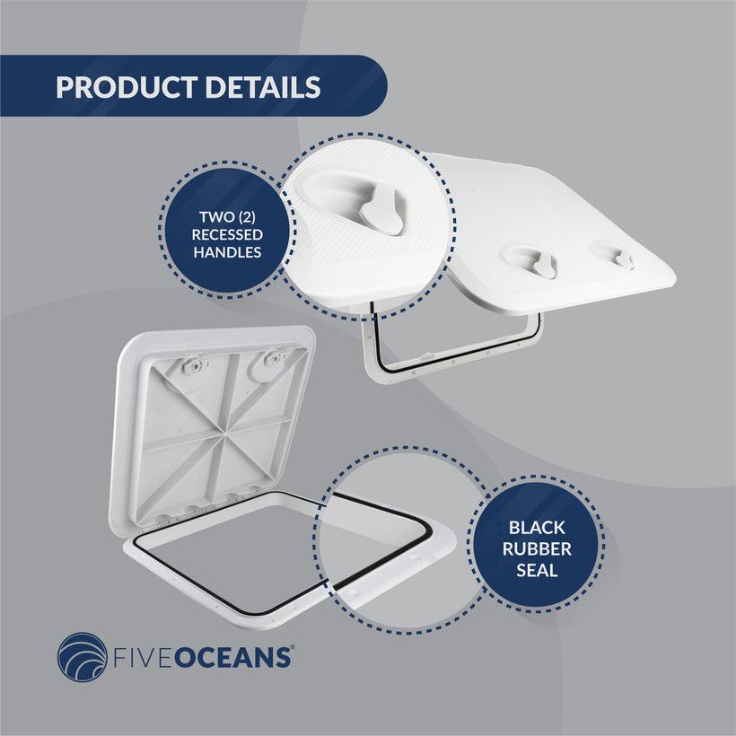 Premier Series Marine Deck Access Hatch with Recessed Handle, 20-3/8 in x 18-1/16 in, Off-White, UV-Resistant ABS Plastic, Water-Tight-Canadian Marine &amp; Outdoor Equipment