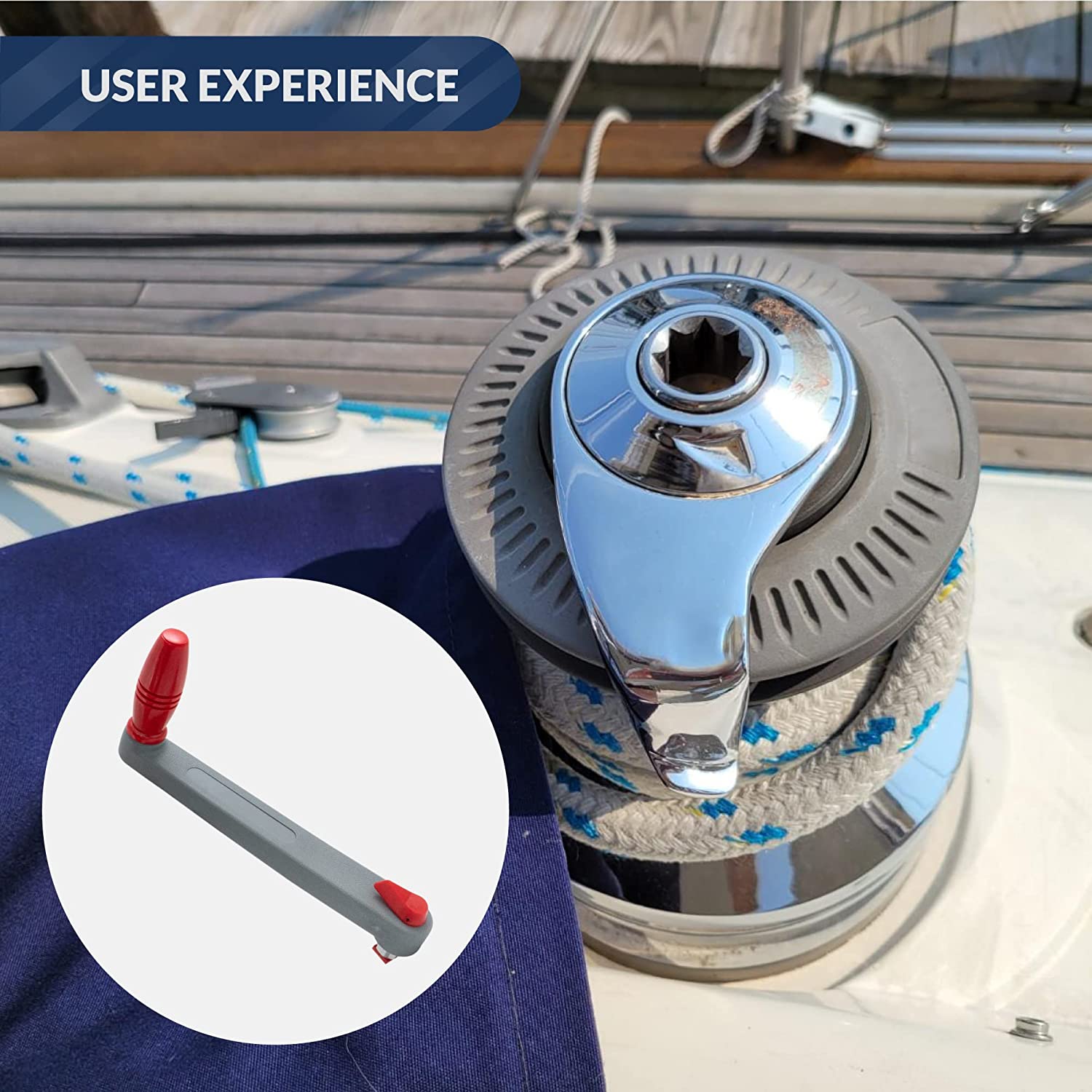 Universal Floating Lock-in Style Winch Handle, 8 inches (203 mm), Fiberglass Reinforced Plastic, Ball Bearing Grip Handle, Grey and Red | Canadian Marine & Outdoor Equipment