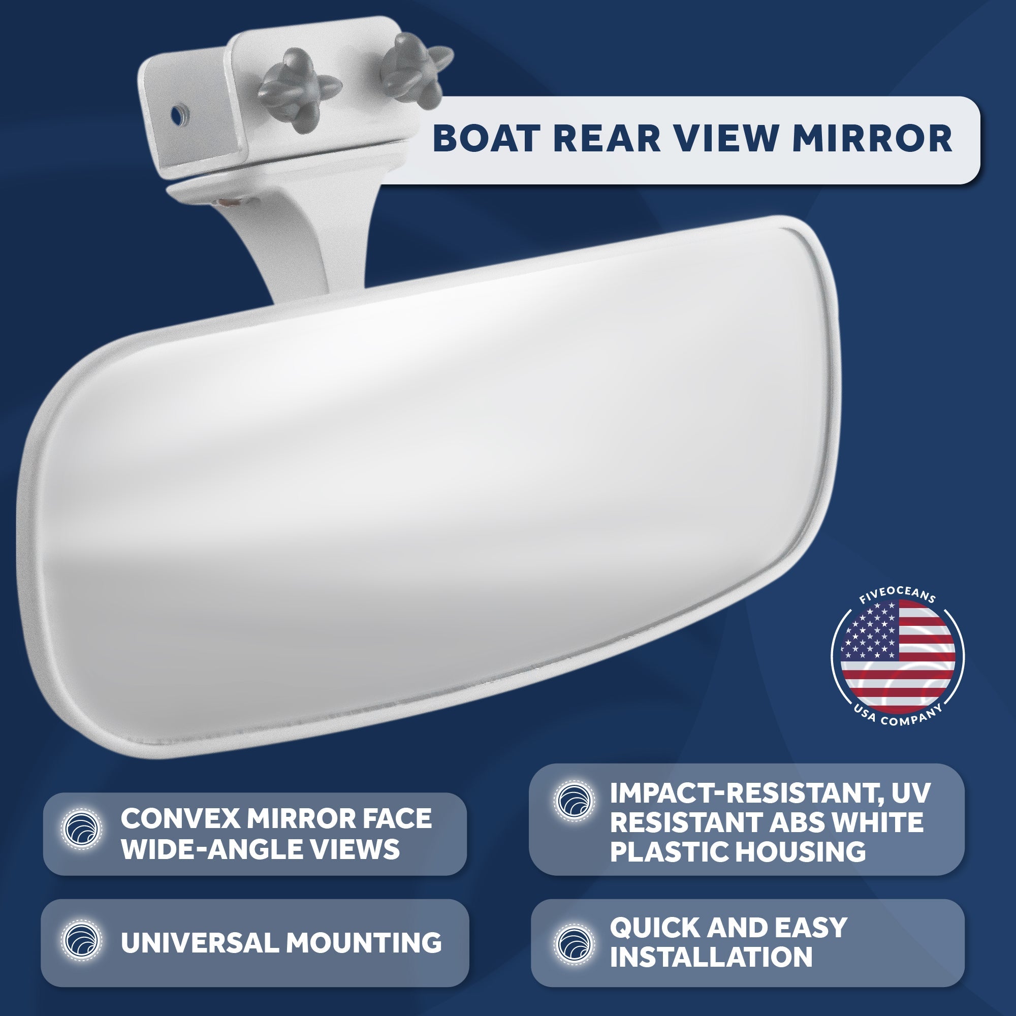 Universal White Adjustable Safety Rear-View Mirror for Boats-Canadian Marine &amp; Outdoor Equipment