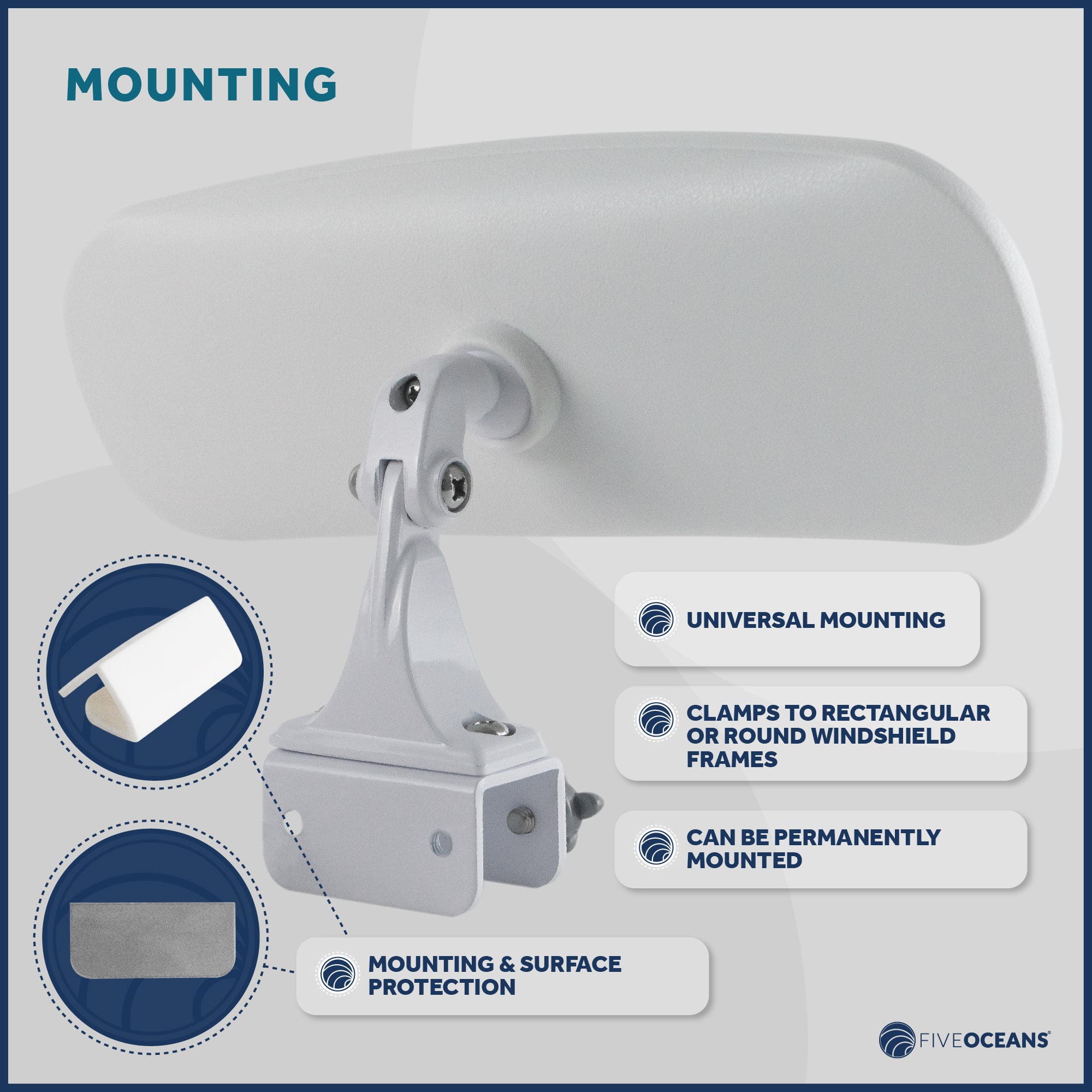 Universal White Adjustable Safety Rear-View Mirror for Boats-Canadian Marine &amp; Outdoor Equipment