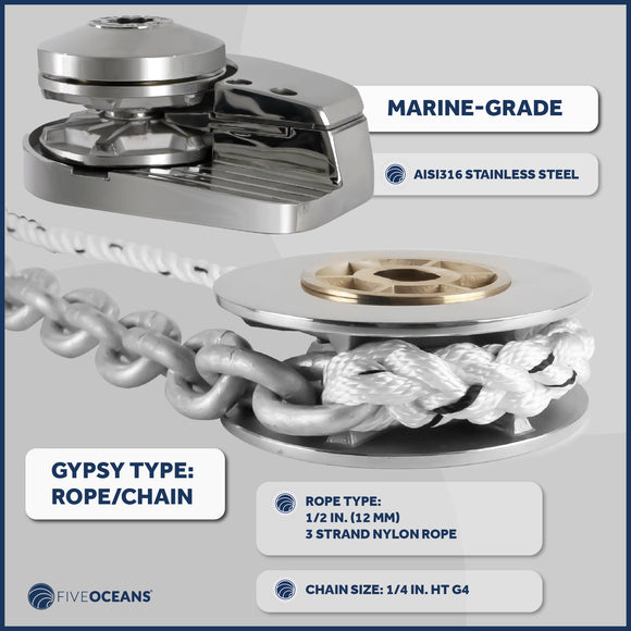 Pacific 600 Vertical Windlass Kit - 1/4" HT-G4 Chain - 1/2" Rope  | Canadian Marine & Outdoor Equipment