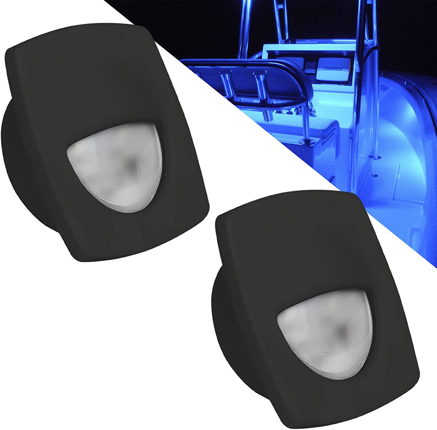2-Pack: Blue LED Companion Way Courtesy Light, Black Cover, Marine, Boat, RV, Motorhome, Camper, Caravan, Trailer-Canadian Marine &amp; Outdoor Equipment
