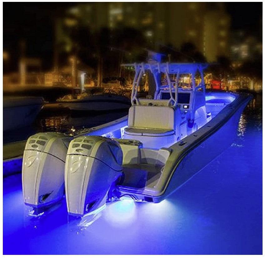 Blue Marine LED Boat Underwater Pontoon Transom Light | Polished 316 Stainless Steel Housing | Waterproof IP68 Surface Mount, 2-Pack-Canadian Marine &amp; Outdoor Equipment