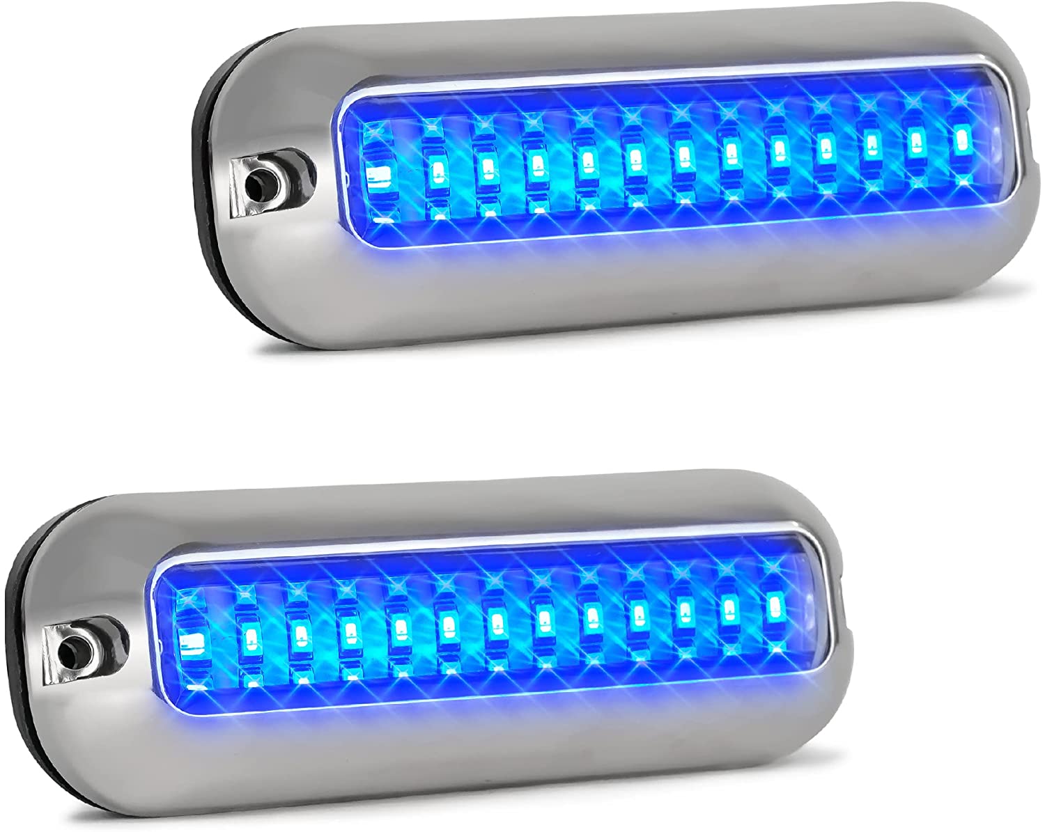 Blue Marine LED Boat Underwater Pontoon Transom Light | Polished 316 Stainless Steel Housing | Waterproof IP68 Surface Mount, 2-Pack-Canadian Marine &amp; Outdoor Equipment