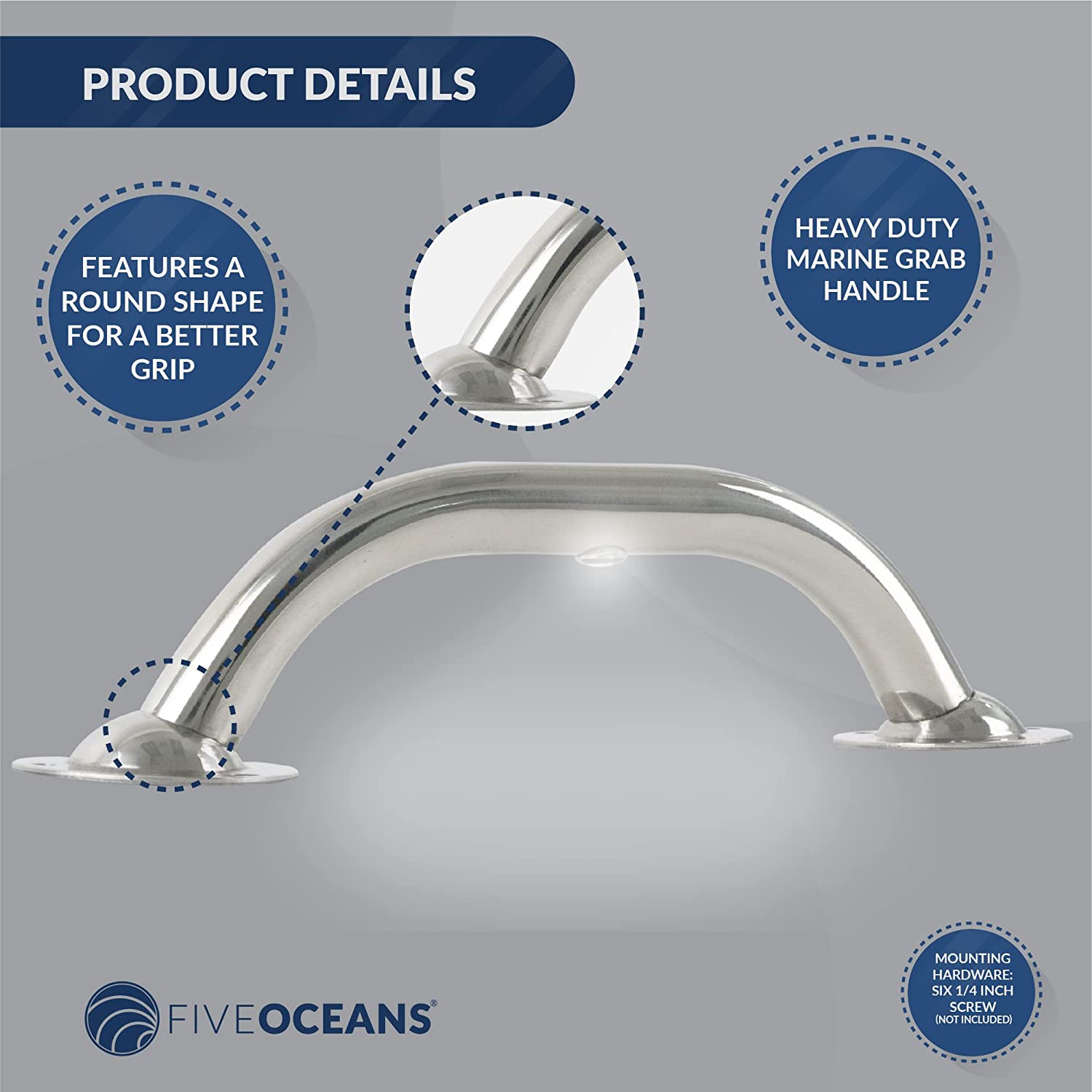 Marine Grab Handle Handrail with LED Light | Polished Stainless Steel Construction | 10-1/2-Canadian Marine &amp; Outdoor Equipment