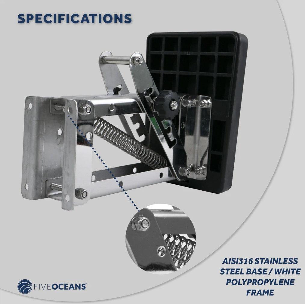 Marine Boat Adjustable Outboard Motor Bracket, Heavy Duty, AISI316 Stainless-Steel for 2 and 4 Stroke Outboards Up to 130lbs 60kg, Black Poly Mounting Board 25HP | Canadian Marine & Outdoor Equipment