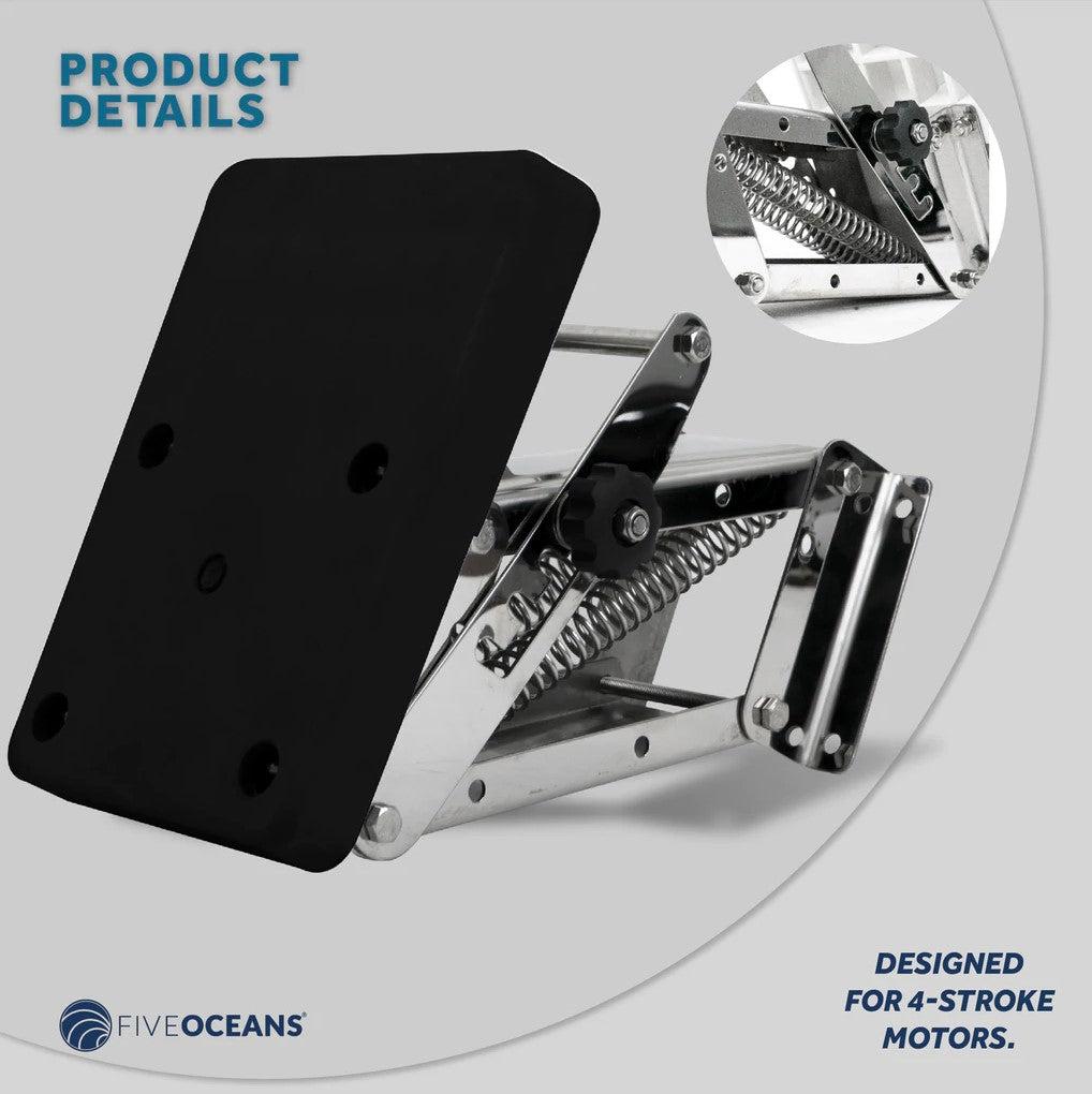 Marine Boat Adjustable Outboard Motor Bracket, Heavy Duty, AISI316 Stainless-Steel for 2 and 4 Stroke Outboards Up to 130lbs 60kg, Black Poly Mounting Board 25HP | Canadian Marine & Outdoor Equipment