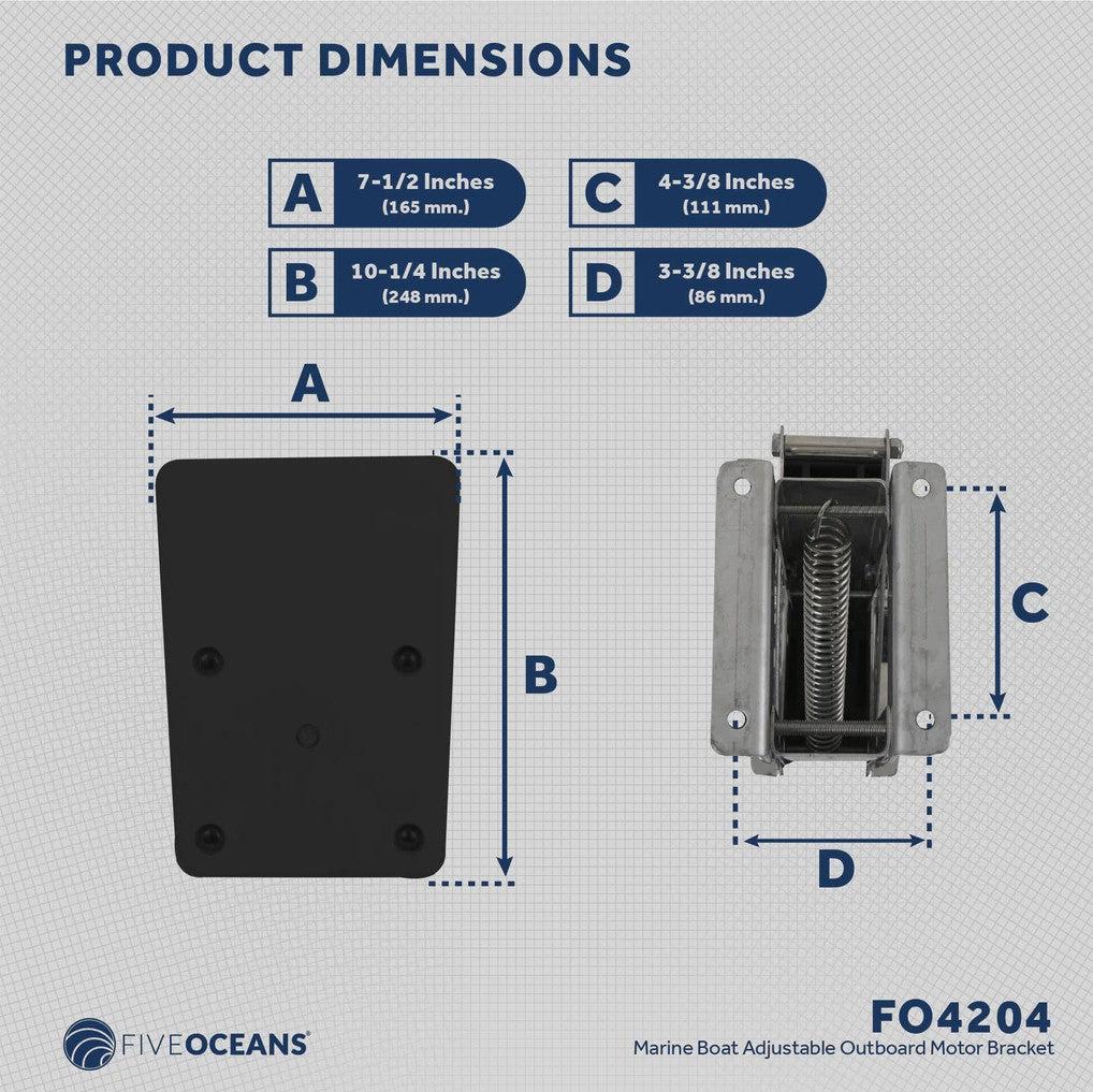 Marine Boat Adjustable Outboard Motor Bracket, Heavy Duty, AISI316 Stainless-Steel for 2 and 4 Stroke Outboards Up to 130lbs 60kg, Black Poly Mounting Board 25HP-Canadian Marine &amp; Outdoor Equipment