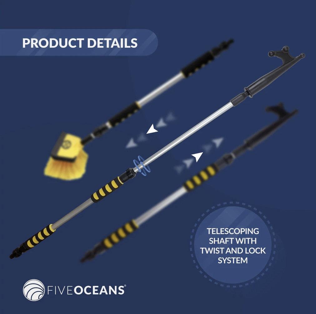 Premium Deck Cleaning Kit, Soft Brush with Water Flow-Through System, Telescoping Shaft from 2 Ft 1 inch (64cm) to 3 Ft 4 inches (102cm)-Canadian Marine &amp; Outdoor Equipment