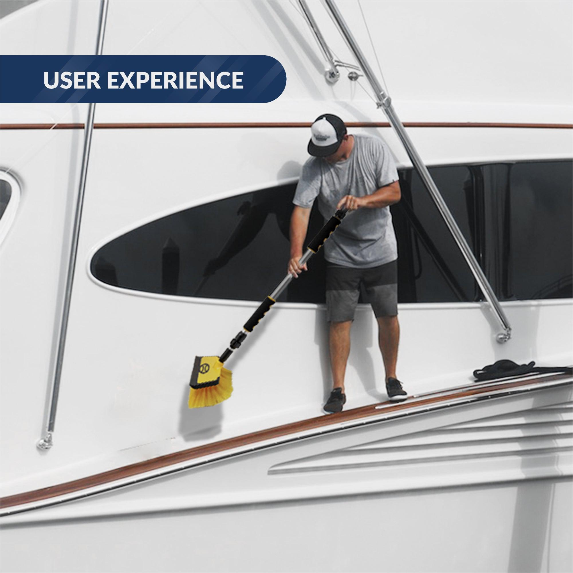 Premium Deck Cleaning Kit, Soft Brush with Water Flow-Through System, Telescoping Shaft from 2 Ft 1 inch (64cm) to 3 Ft 4 inches (102cm)-Canadian Marine &amp; Outdoor Equipment