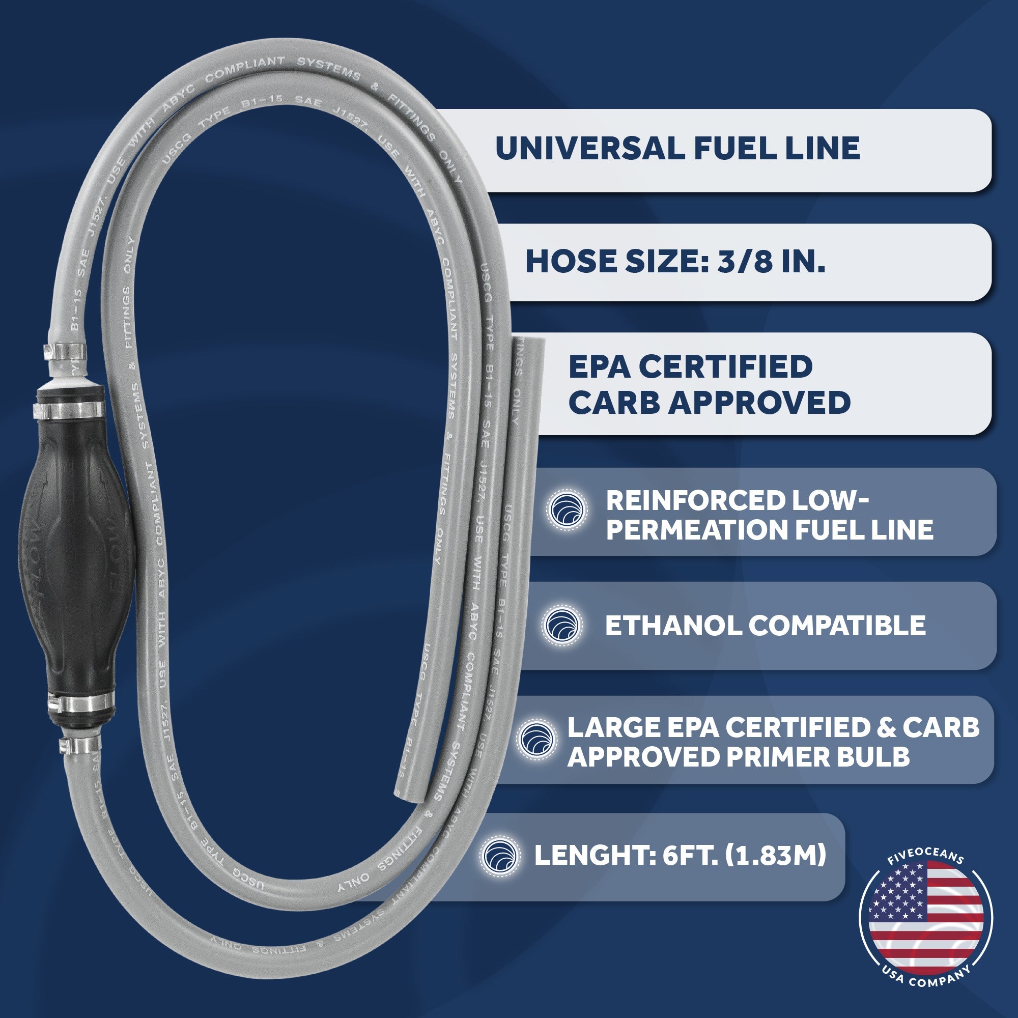 Reinforced EPA/CARB Approved Universal Fuel Line with Large Primer Bulb, 3/8 inches Hose, Compatible with Ethanol Blended Fuels-Canadian Marine &amp; Outdoor Equipment