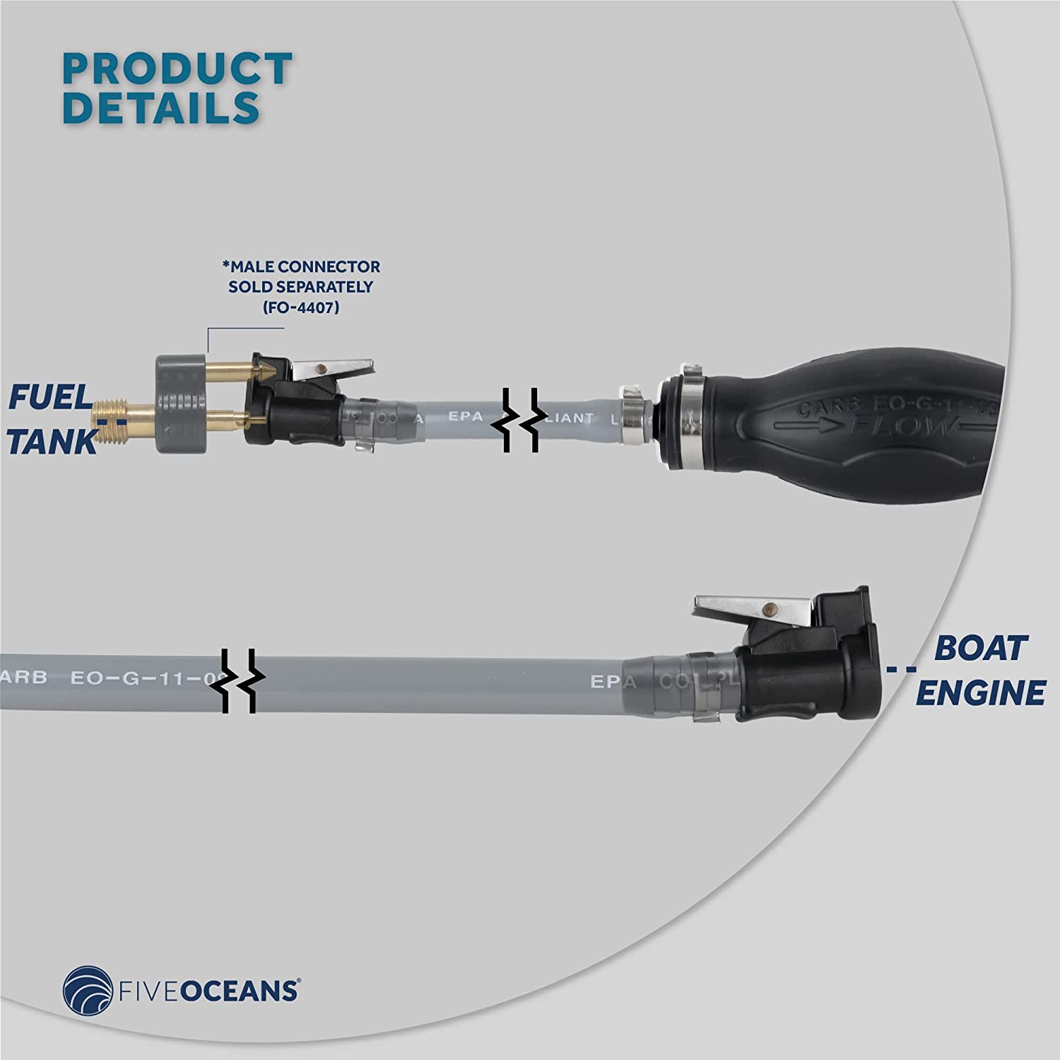 Reinforced EPA/CARB Fuel Line with Primer Bulb for OMC, Johnson & Evinrude, 6 Feet x 3/8 inches Hose, Compatible with Ethanol Blended Fuels-Canadian Marine &amp; Outdoor Equipment