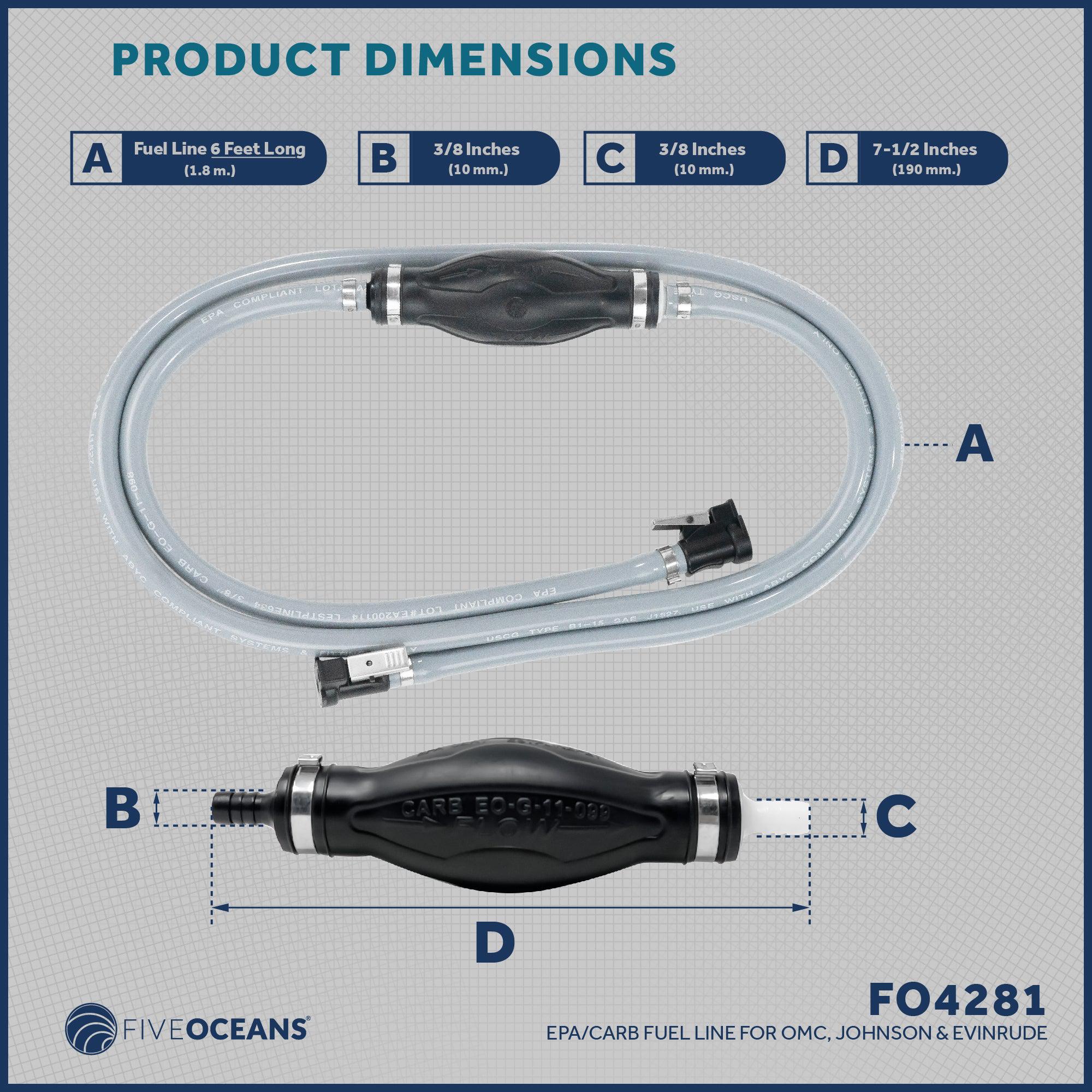 Reinforced EPA/CARB Fuel Line with Primer Bulb for OMC, Johnson & Evinrude, 6 Feet x 3/8 inches Hose, Compatible with Ethanol Blended Fuels-Canadian Marine &amp; Outdoor Equipment