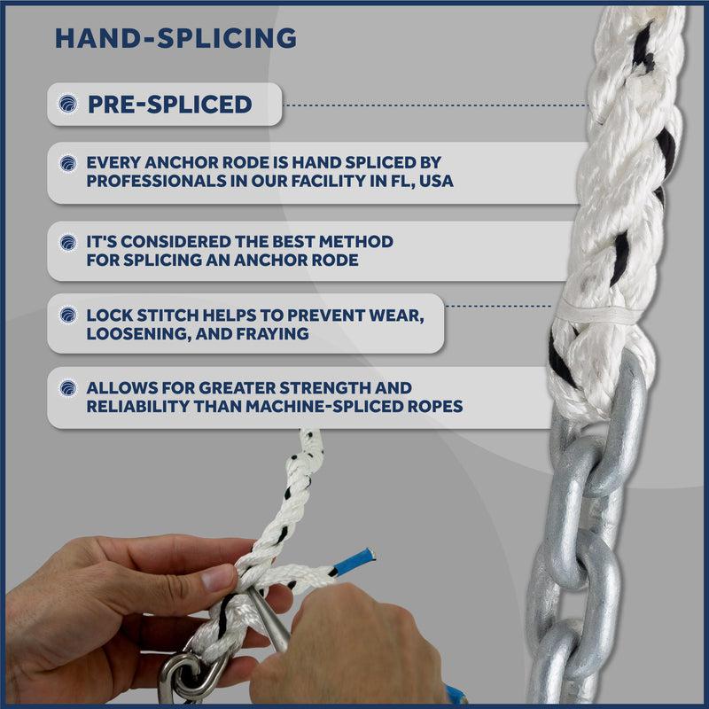 Calibrated Chain with Nylon Three Strand Rope for Windlass w/Hot Dipped Galvanized HT G4 Chain, Pre-Spliced Rope 1/2"x100FT / Chain 1/4"x15FT-Canadian Marine &amp; Outdoor Equipment