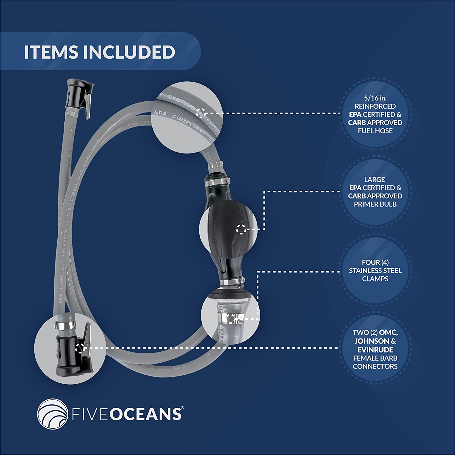 Fuel Line Kit for OMC, Johnson/Evinrude 5/16" Hose - FIVE OCEANS-Canadian Marine &amp; Outdoor Equipment