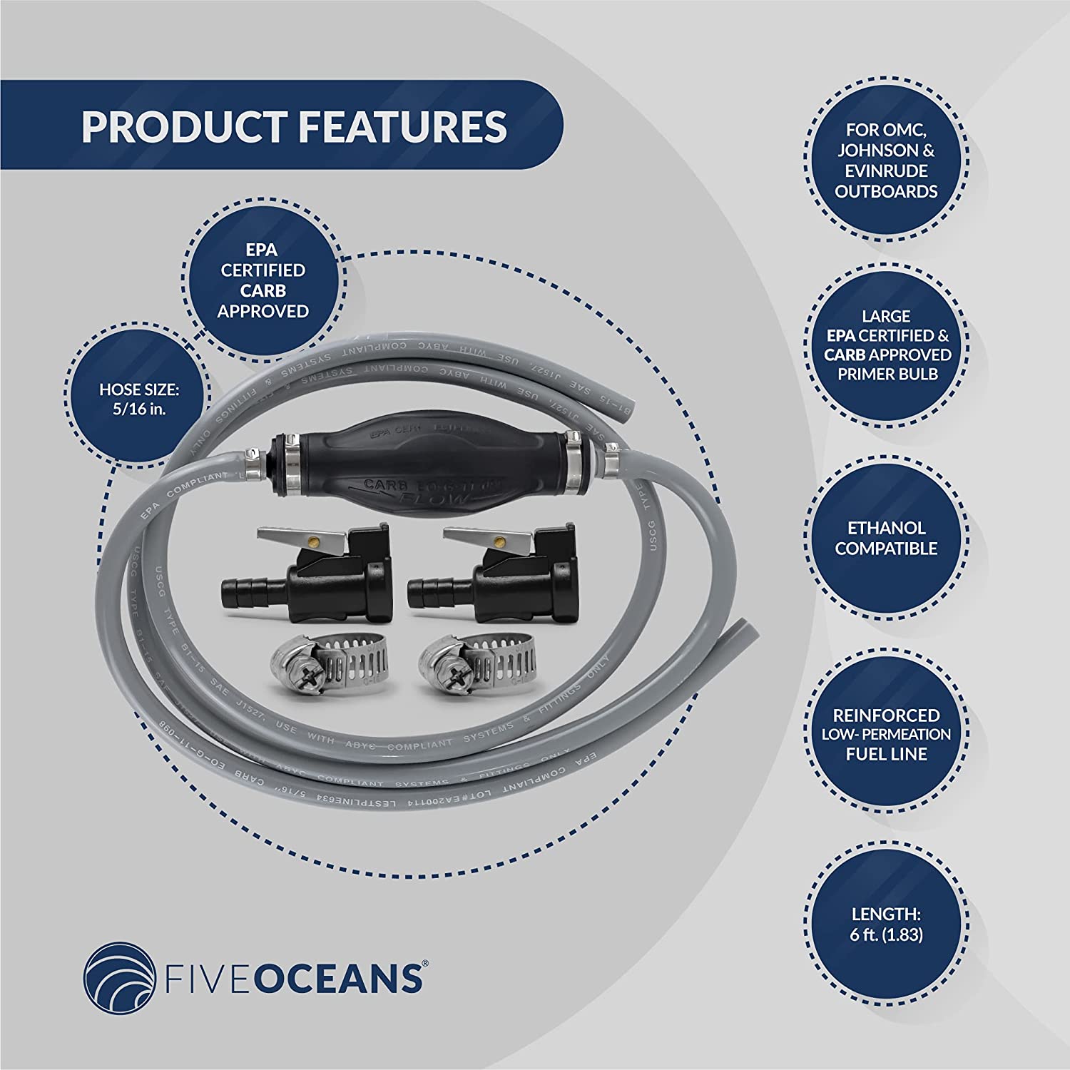 Fuel Line Kit for OMC, Johnson/Evinrude 5/16" Hose - FIVE OCEANS-Canadian Marine &amp; Outdoor Equipment