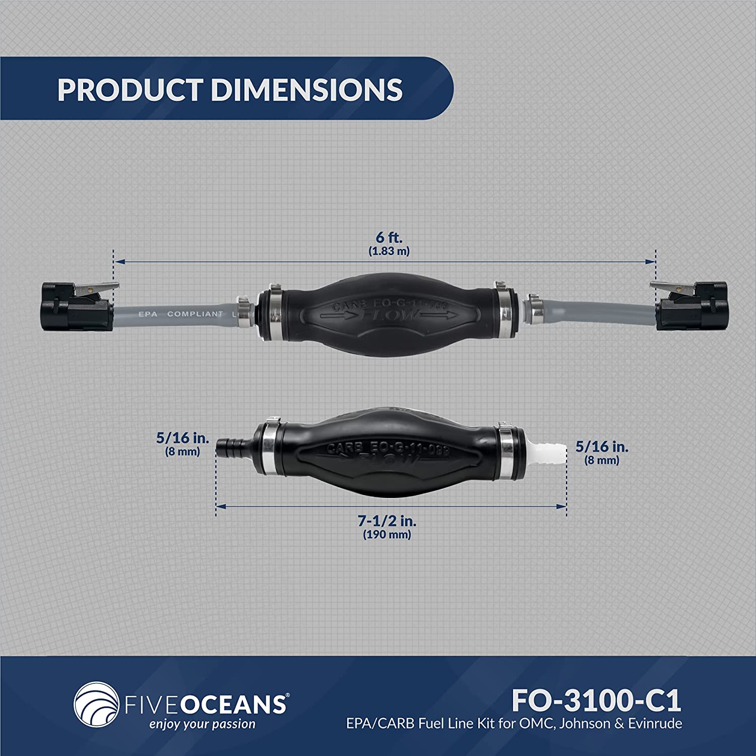 Fuel Line Kit for OMC, Johnson/Evinrude 5/16" Hose - FIVE OCEANS-Canadian Marine &amp; Outdoor Equipment