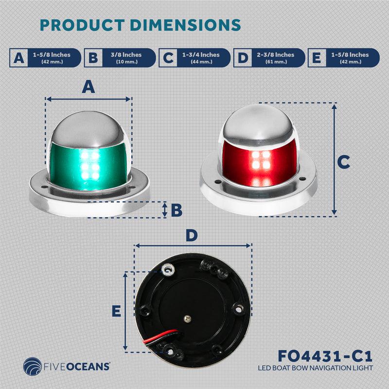 LED Boat Bow Navigation Deck Mount Port & Starboard Stainless Steel Lights - Five Oceans-Canadian Marine &amp; Outdoor Equipment