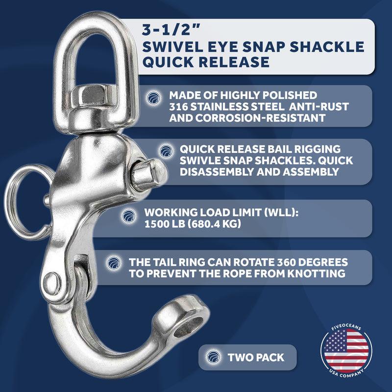 Stainless Steel Swivel Eye Snap Bail Shackle, 3 1/2" (SET OF 2)-Canadian Marine &amp; Outdoor Equipment