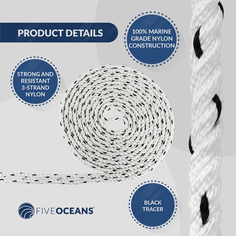 1/2" x 150' Spliced 3-Strand Nylon + SS Thimble/Shackle Anchor Line | Canadian Marine & Outdoor Equipment