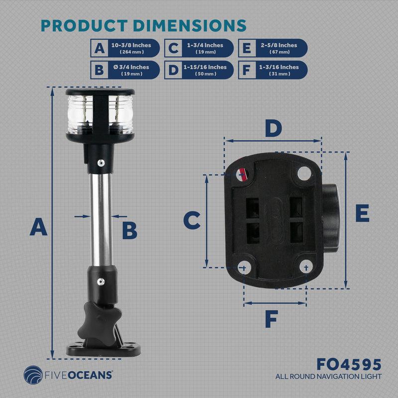 LED Anchor Navigation Light, 10.5" Fixed Mount, 2NM - Five Oceans-Canadian Marine &amp; Outdoor Equipment