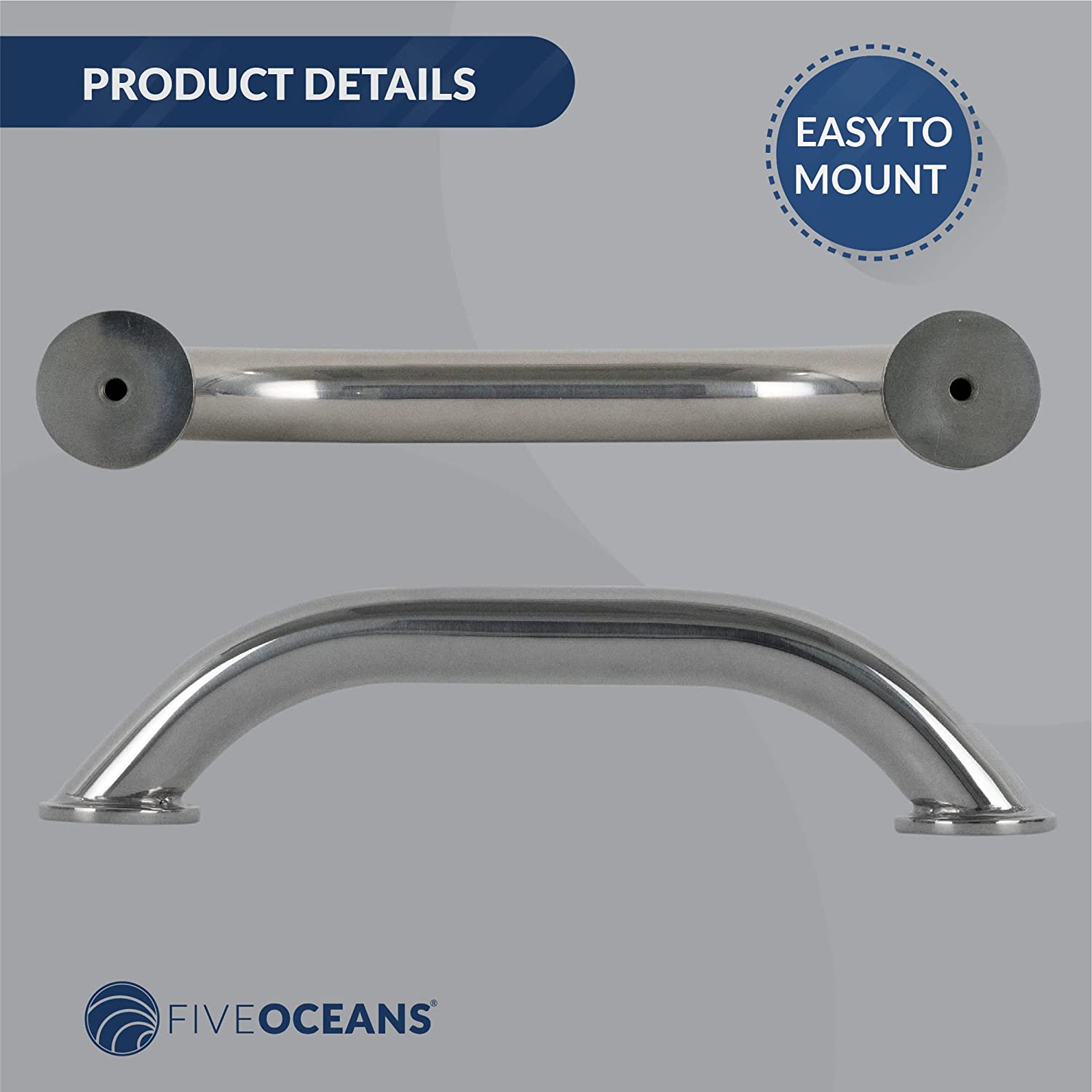 Marine Grab Handle Handrail | Polished Stainless Steel Construction | 9 inches-Canadian Marine &amp; Outdoor Equipment