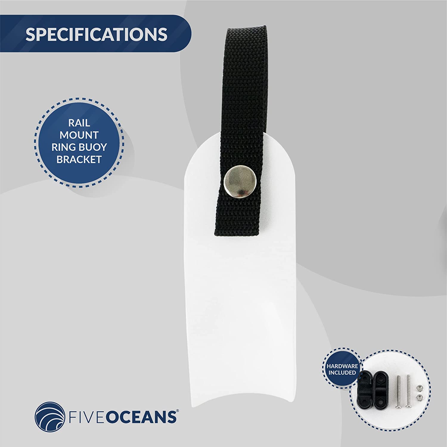 Ring Buoy Mounting Bracket Holder | White Aluminum with Nylon Strap-Canadian Marine &amp; Outdoor Equipment