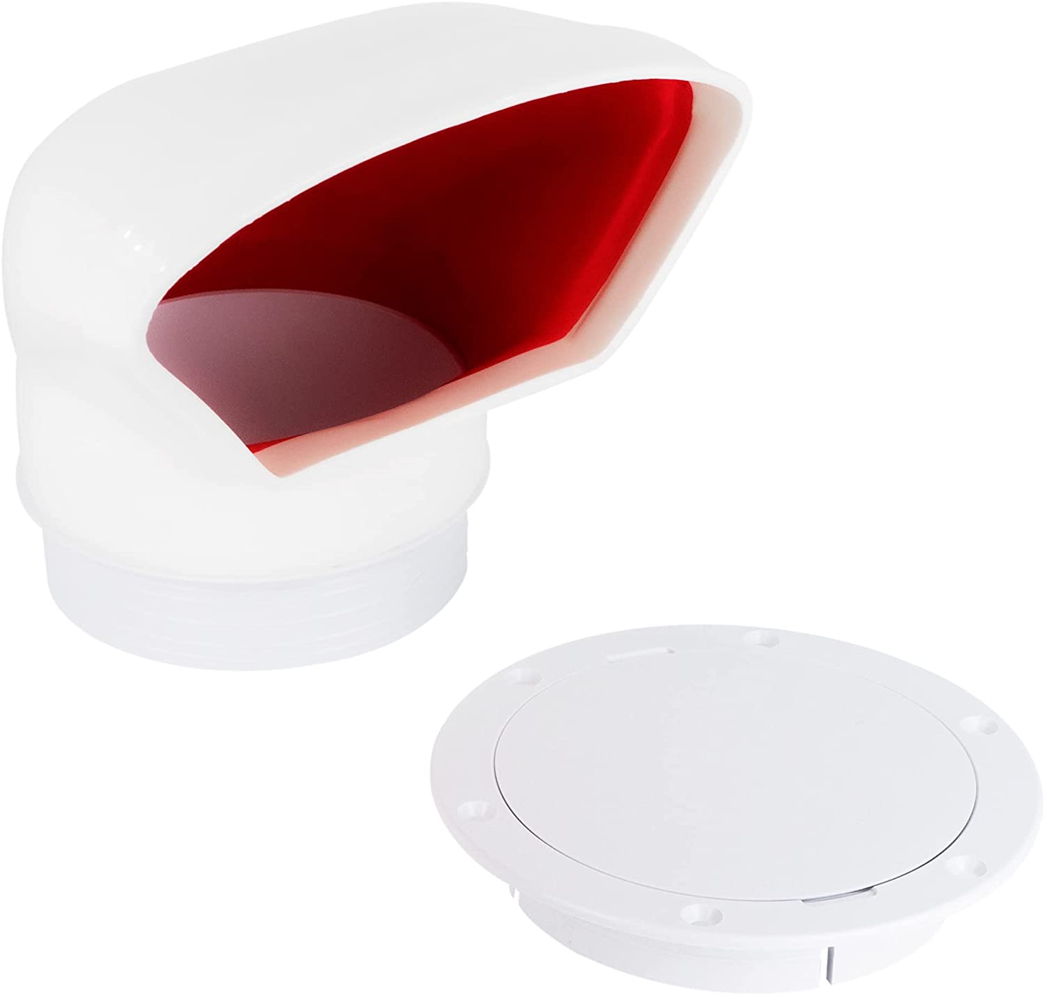 PVC Low Profile Cowl Vent with Snap-On Deck Plate, 4" inches, UV-Resistant and Flexible PVC, Interior Red, 4-1/2 inches (114 mm) Cutout-Canadian Marine &amp; Outdoor Equipment
